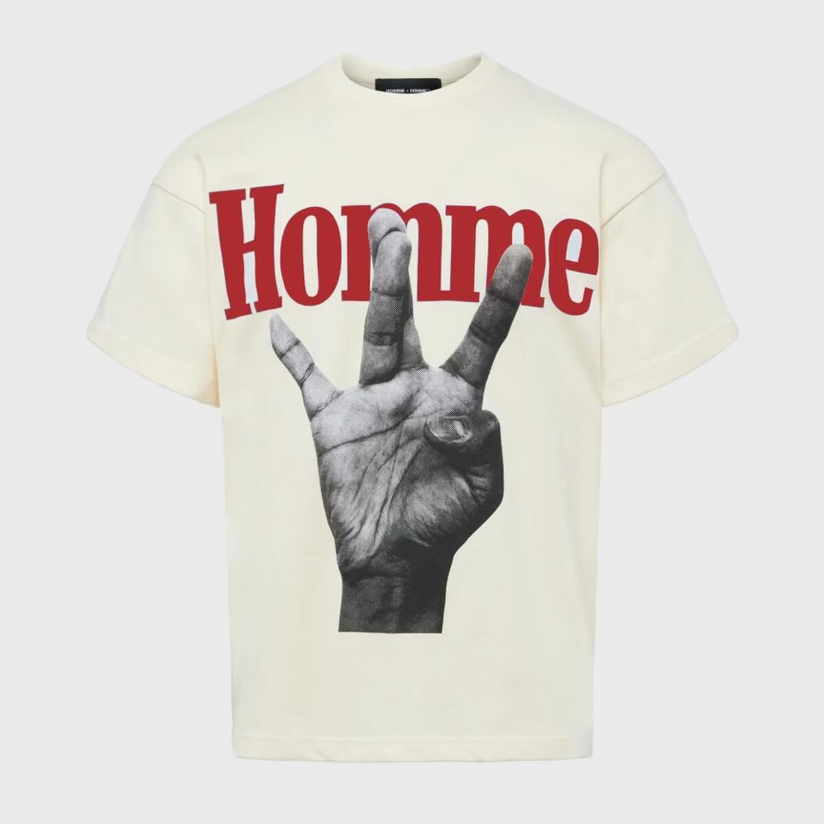 Homme + Femme Twisted Fingers Tee in cream with red – view 1 of 2