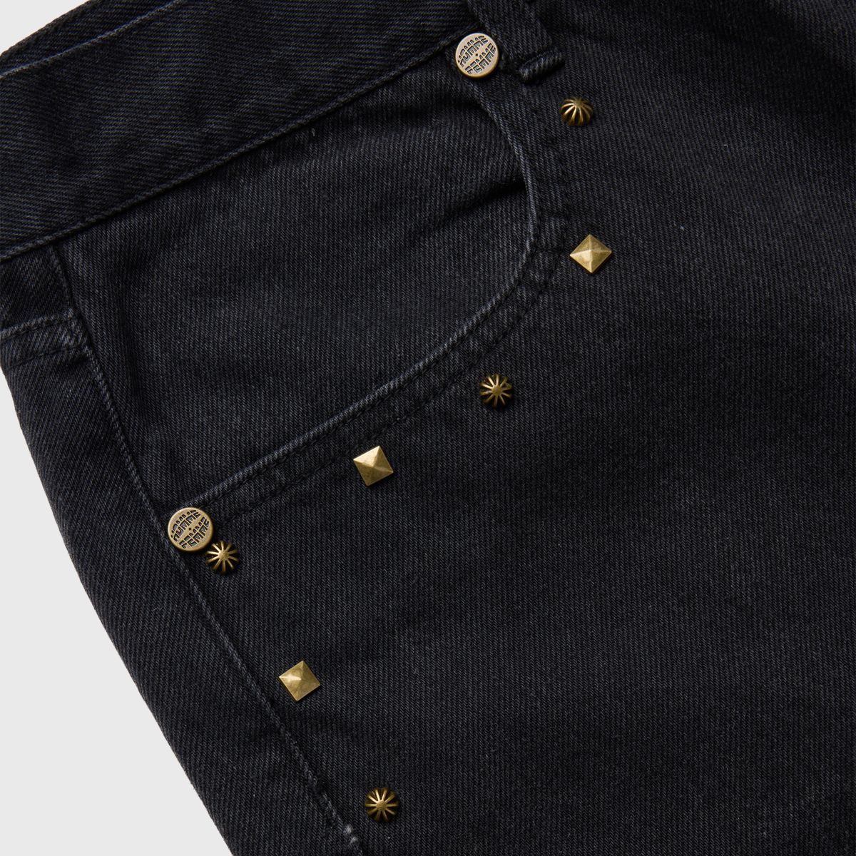 Studded Denim Shorts - Black Wash