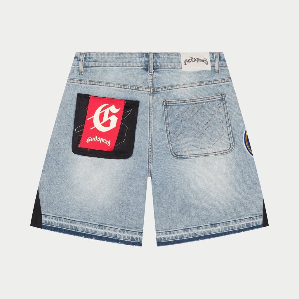 Godspeed Patchwork Denim Shorts V2 in blue – view 2 of 4