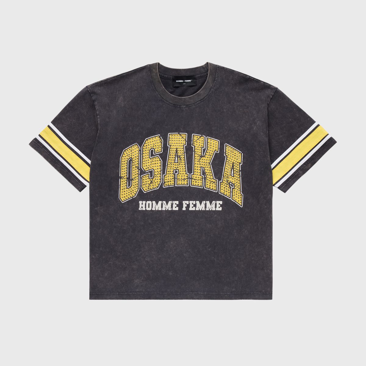 Homme + Femme Osaka Rhinestone Tee in black and yellow – view 1 of 2