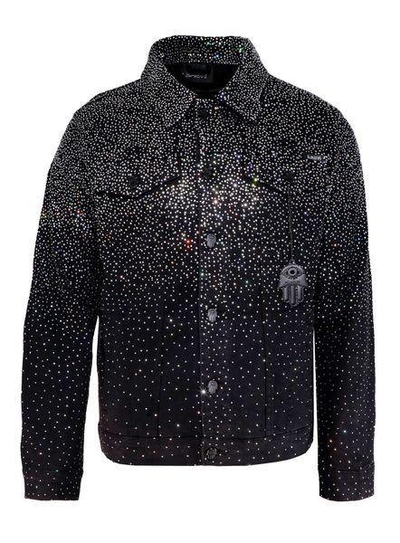 Kash Diamond Collection Black Denim Jacket with Clear Crystals in black – view 1 of 15