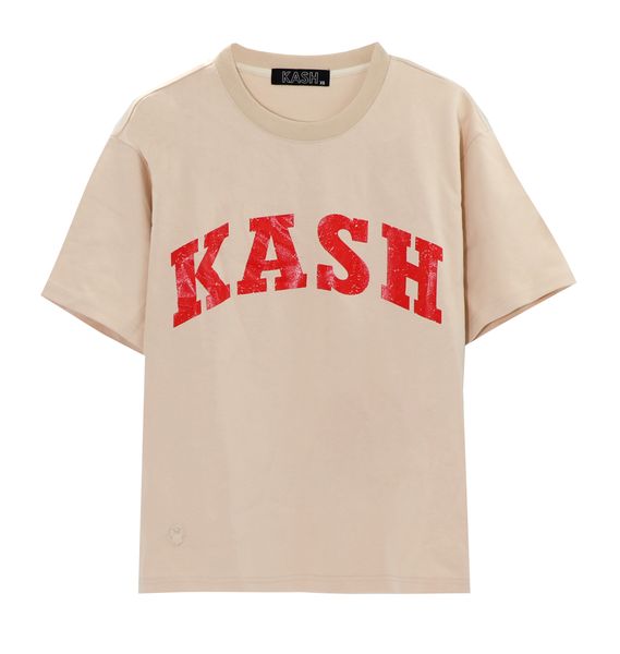 Kash Metallic Red Logo & Hamsa Hand Tee in cream – view 2 of 2