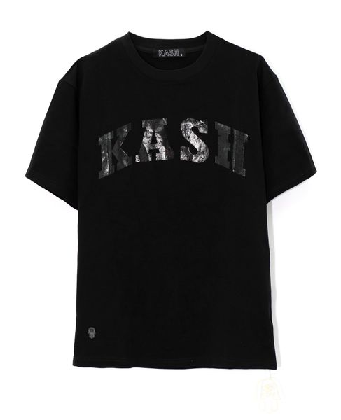 Kash Metallic Logo & Hamsa Hand Tee in black – view 1 of 10