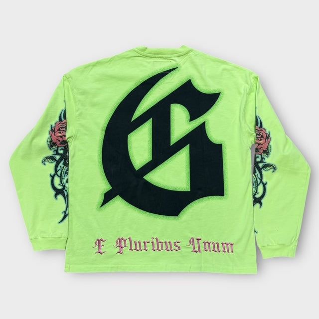 Godspeed Vandal long sleeve T-shirt in volt neon green with art graphic – view 2 of 2