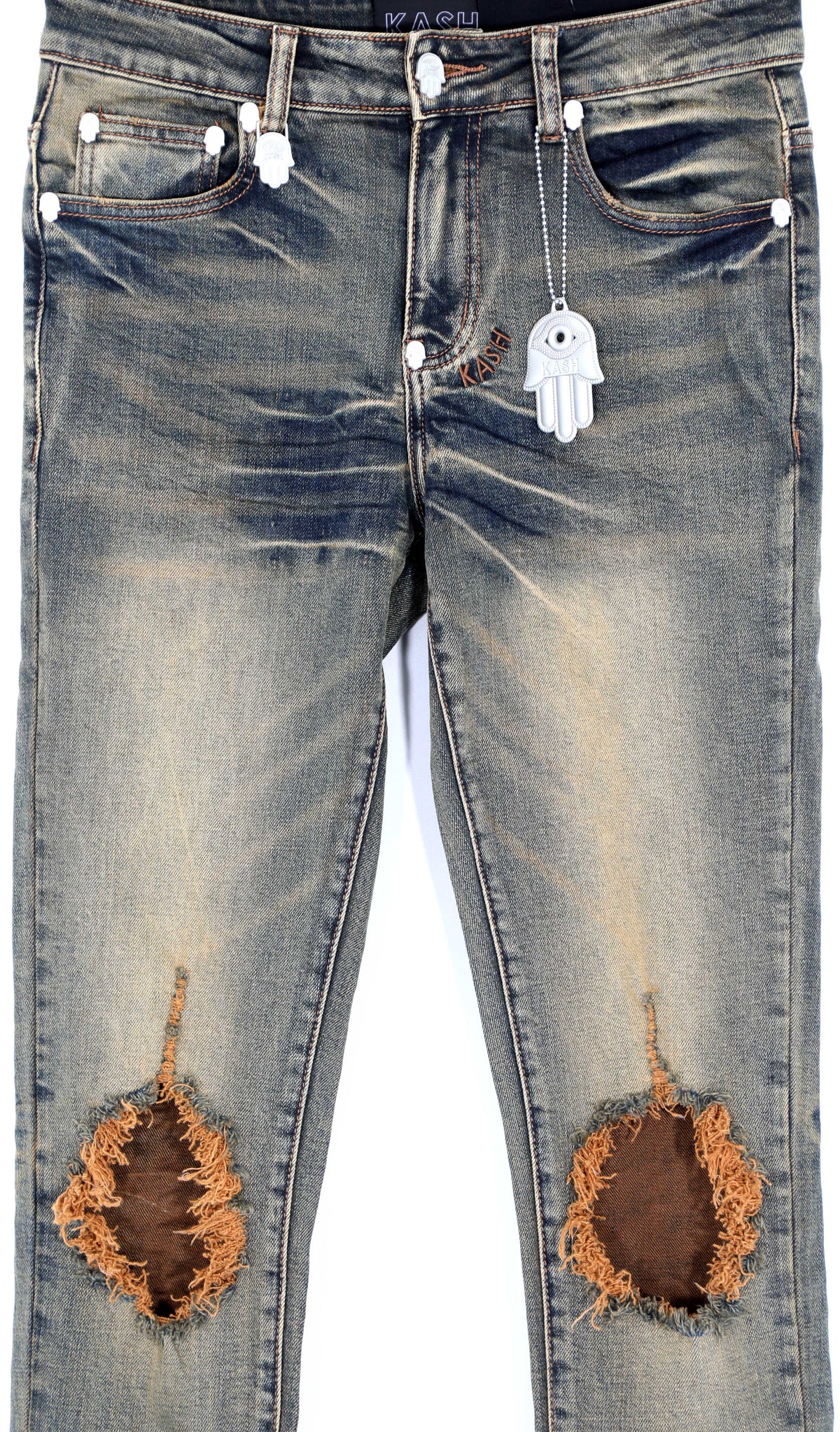 KASH Hamsa-26 SKINNY Ripped Denim - Deep Blue