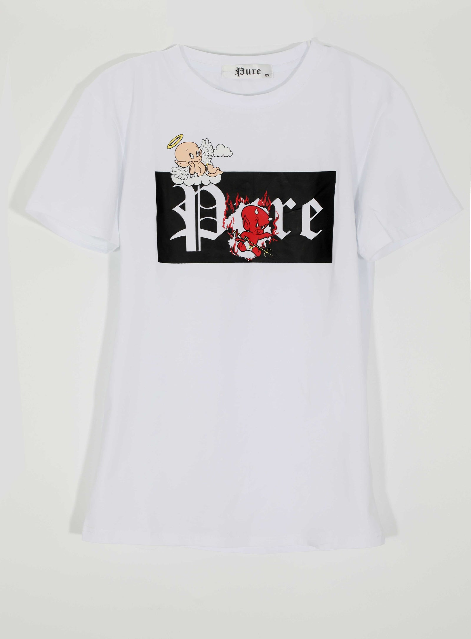 Pure kids' tee with black block devil and angel graphic in white – view 1 of 2