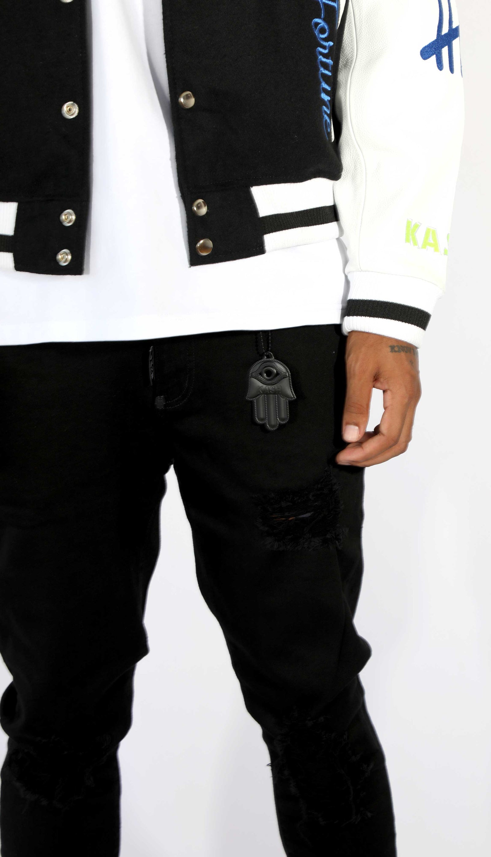 KASH OPEN DISTRESSED SKINNY DENIM - BLACK