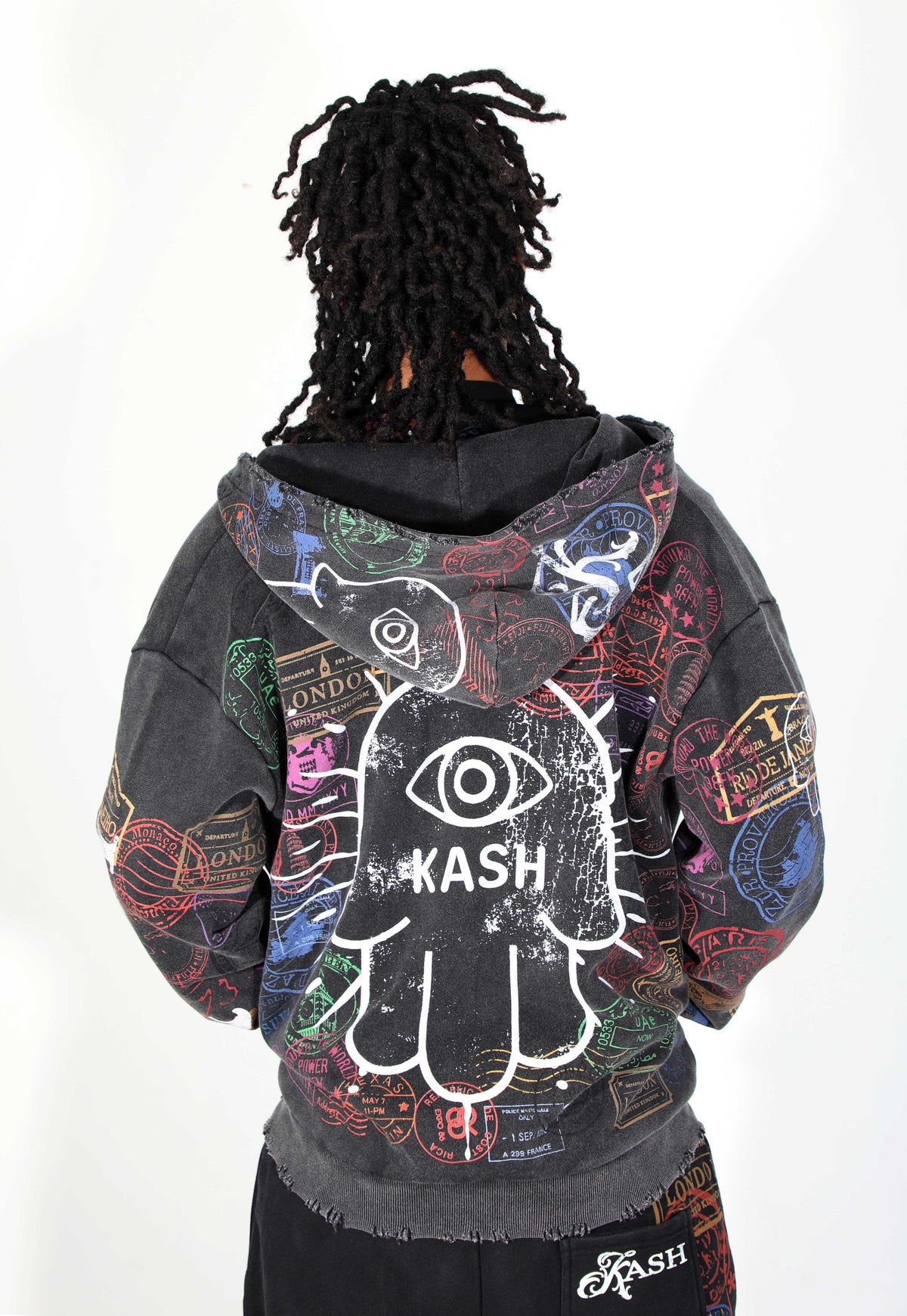 The Kash Passport Collection Luxury Hoodie with Distressed Details - Black
