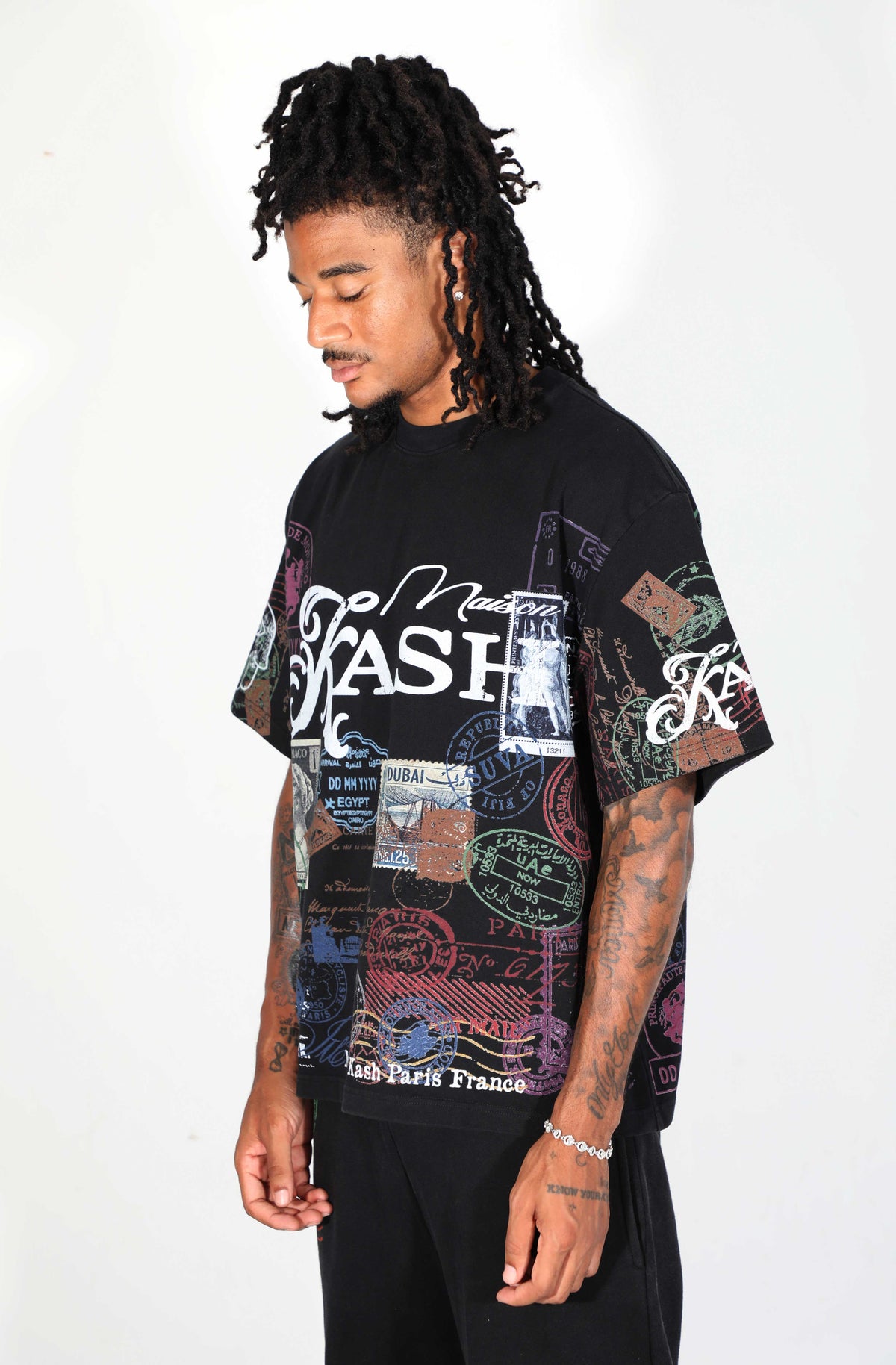 FW25 PACT-19 PASSPORT TEE SHIRT (Boxy/Oversized fit)- BLACK