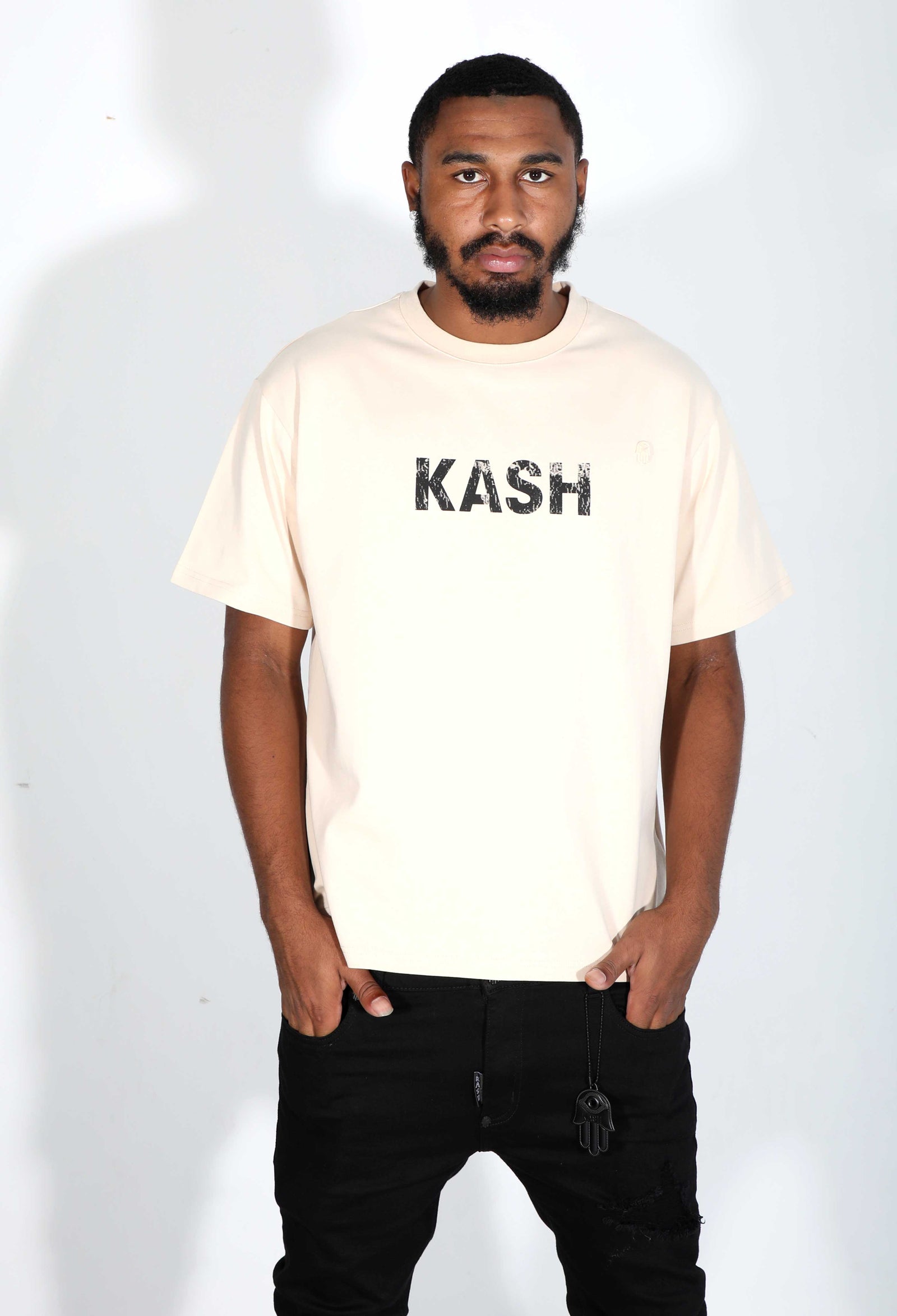 Maison Kash Tee in beige, short-sleeve crewneck tee – view 3 of 5