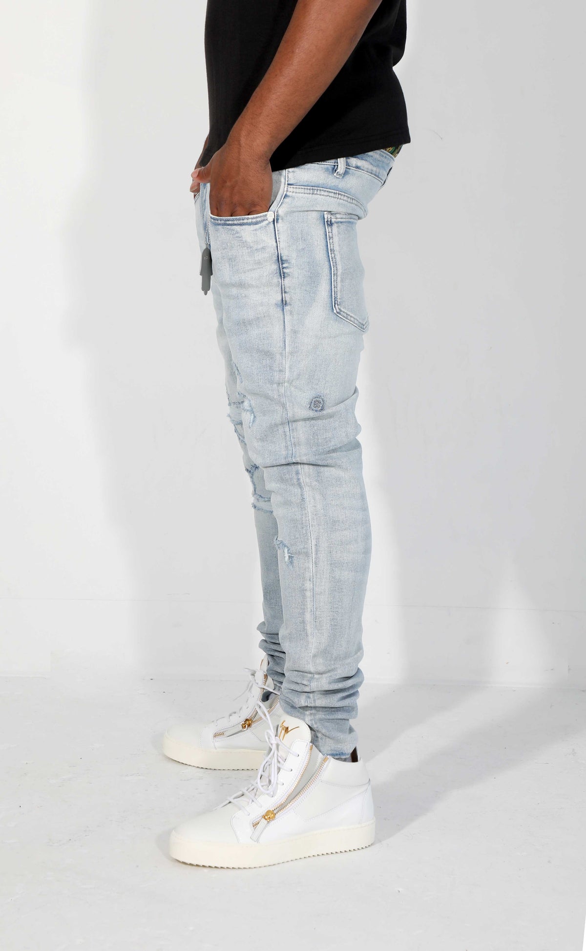 KASH Hamsa-28 SKINNY Ripped Denim - Light Blue