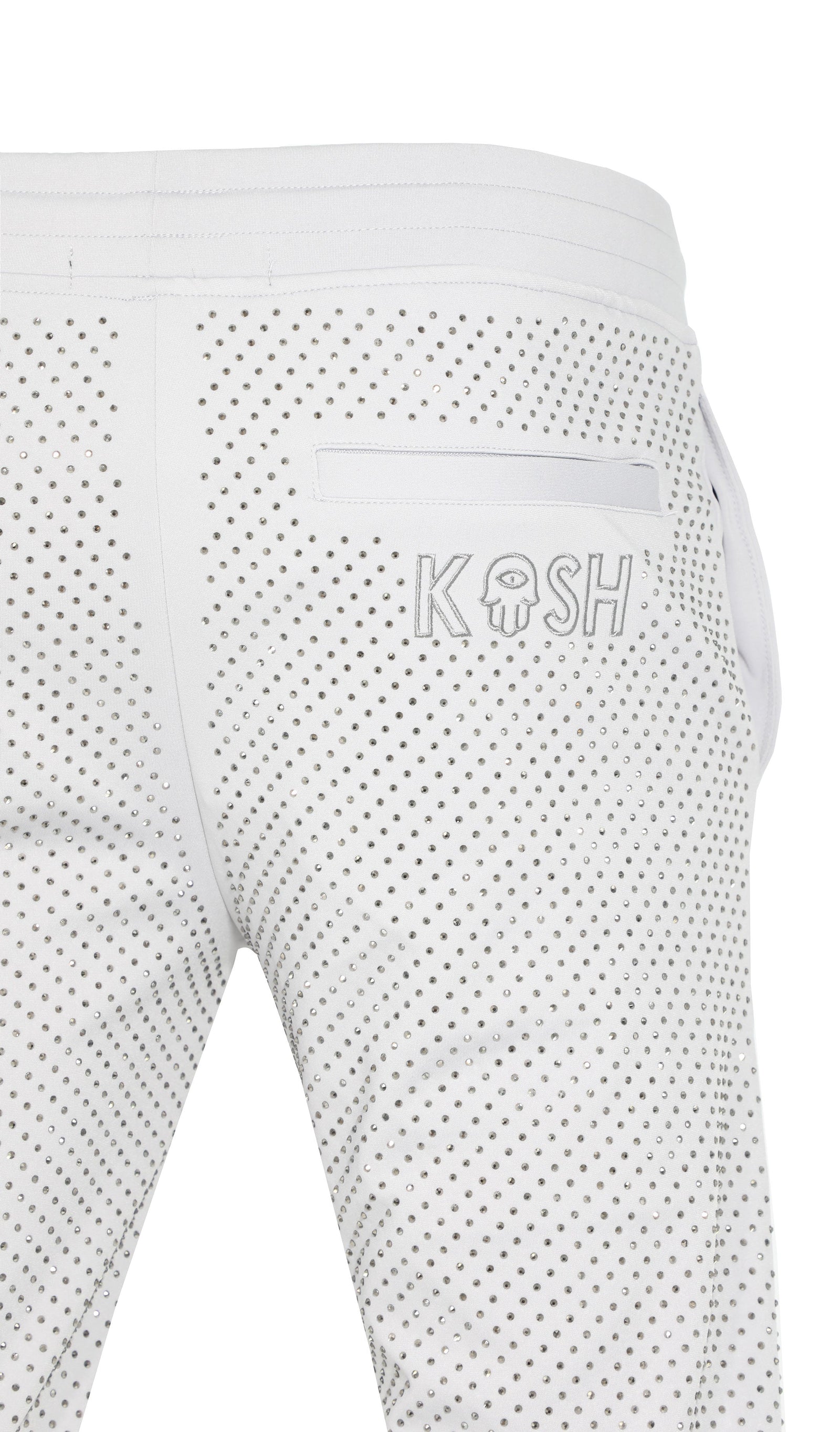 Kash Crystal Track Pants w/ Hamsa Logo in light grey – view 7 of 7