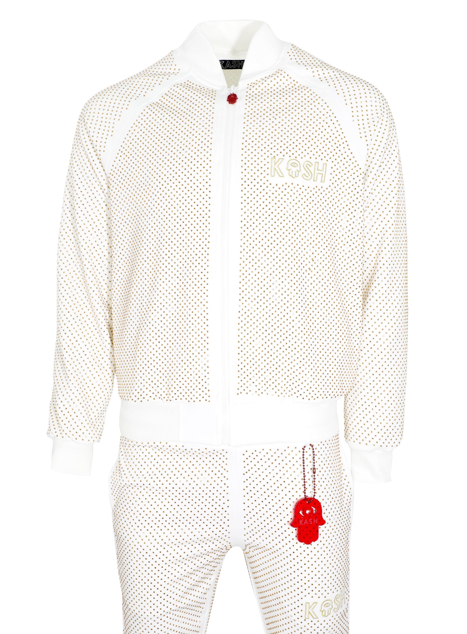 Kash Crystal Track Jacket with Hamsa Logo 2.0 in white/gold – view 1 of 7