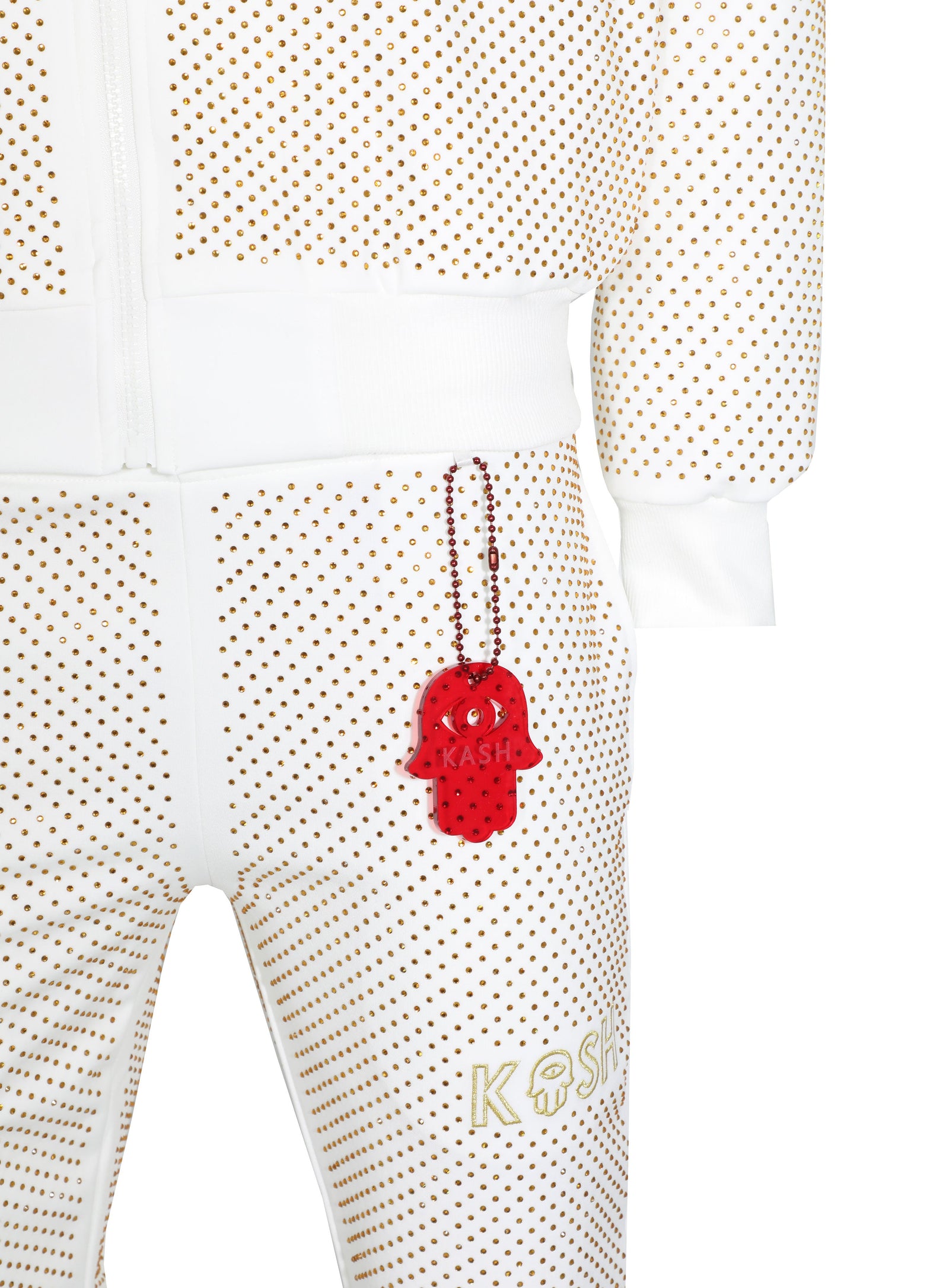 Kash Crystal Track Jacket with Hamsa Logo 2.0 in white/gold – view 6 of 7