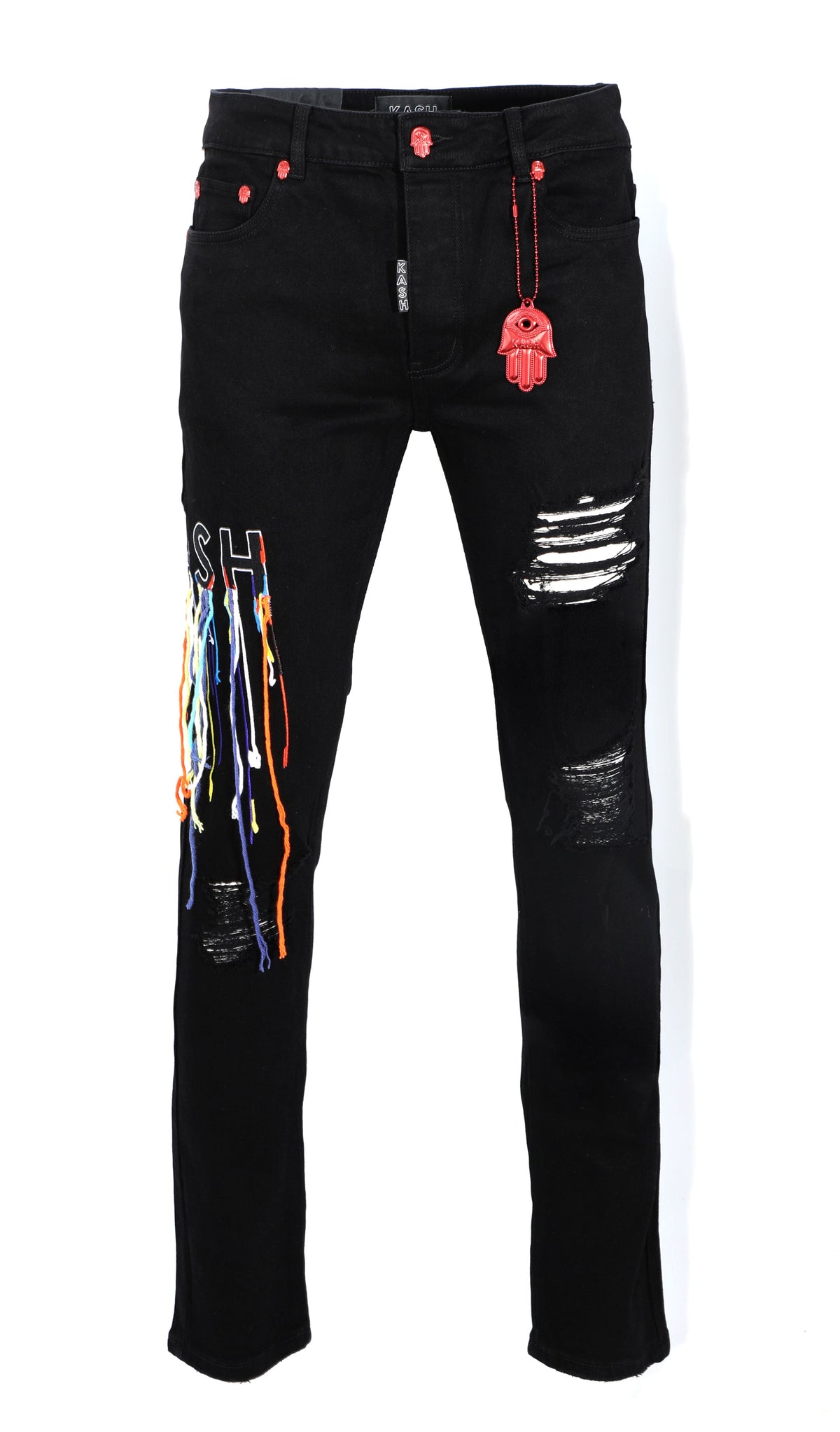 HAMSA POCKET DENIM WITH MULTICOLOR STRINGS - BLACK / FINAL SALE