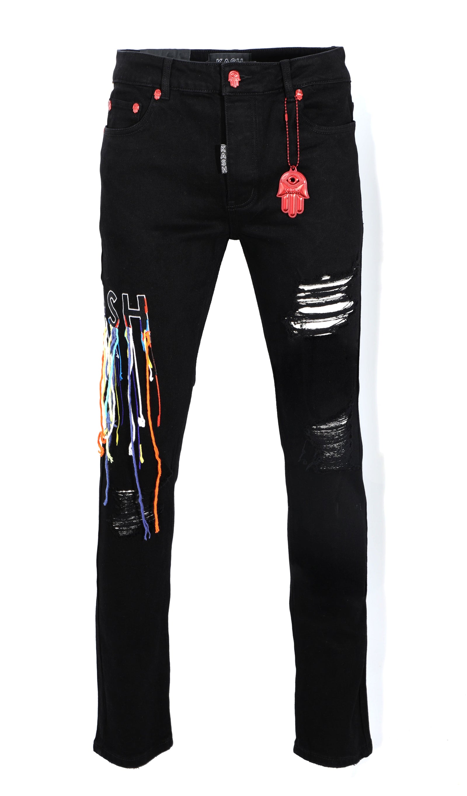 Kash Hamsa Pocket Denim with Multicolor Strings in black – view 1 of 8