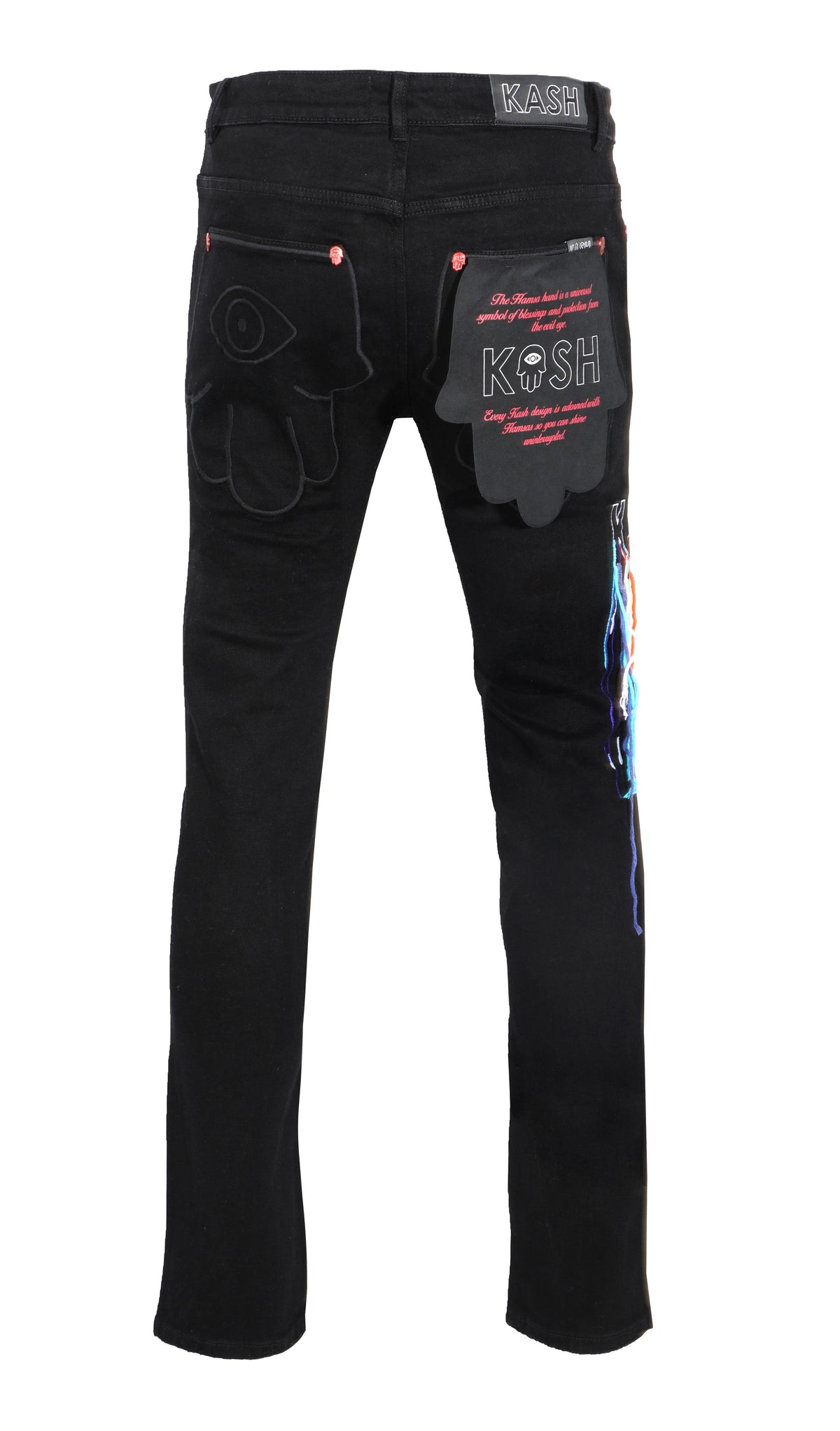 HAMSA POCKET DENIM WITH MULTICOLOR STRINGS - BLACK / FINAL SALE