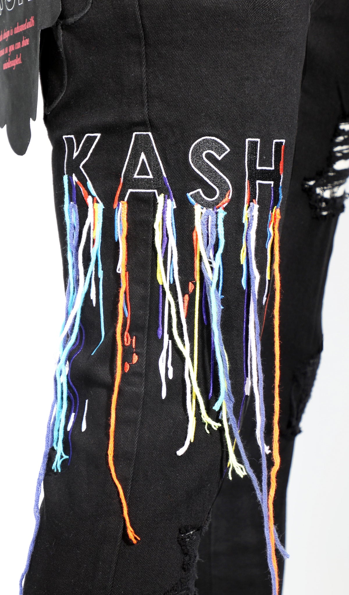 HAMSA POCKET DENIM WITH MULTICOLOR STRINGS - BLACK / FINAL SALE