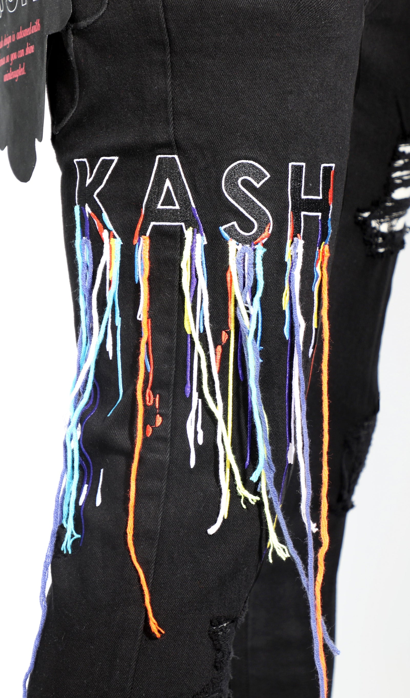 Kash Hamsa Pocket Denim with Multicolor Strings in black – view 4 of 8