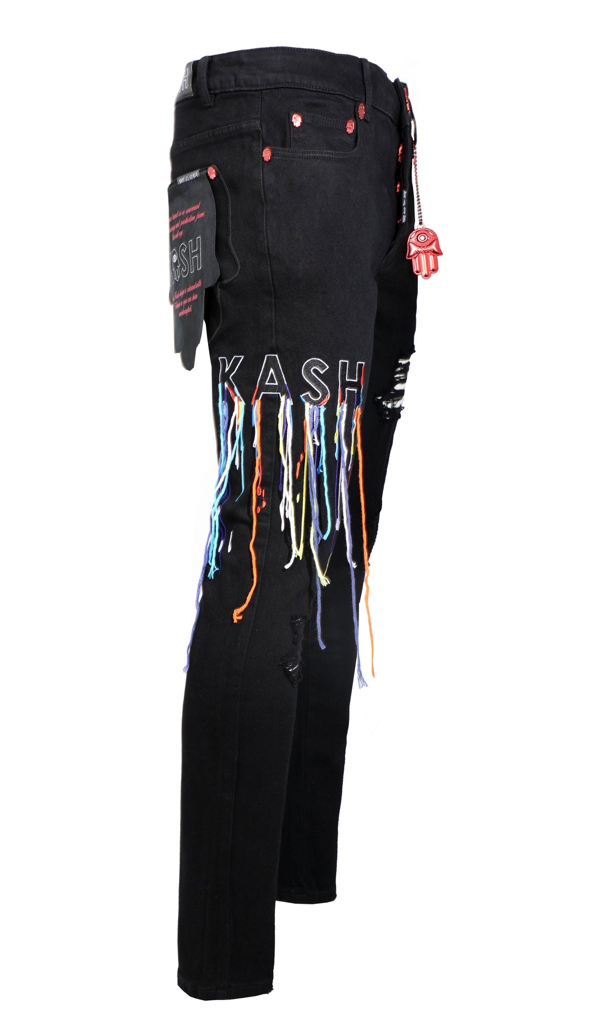 HAMSA POCKET DENIM WITH MULTICOLOR STRINGS - BLACK / FINAL SALE
