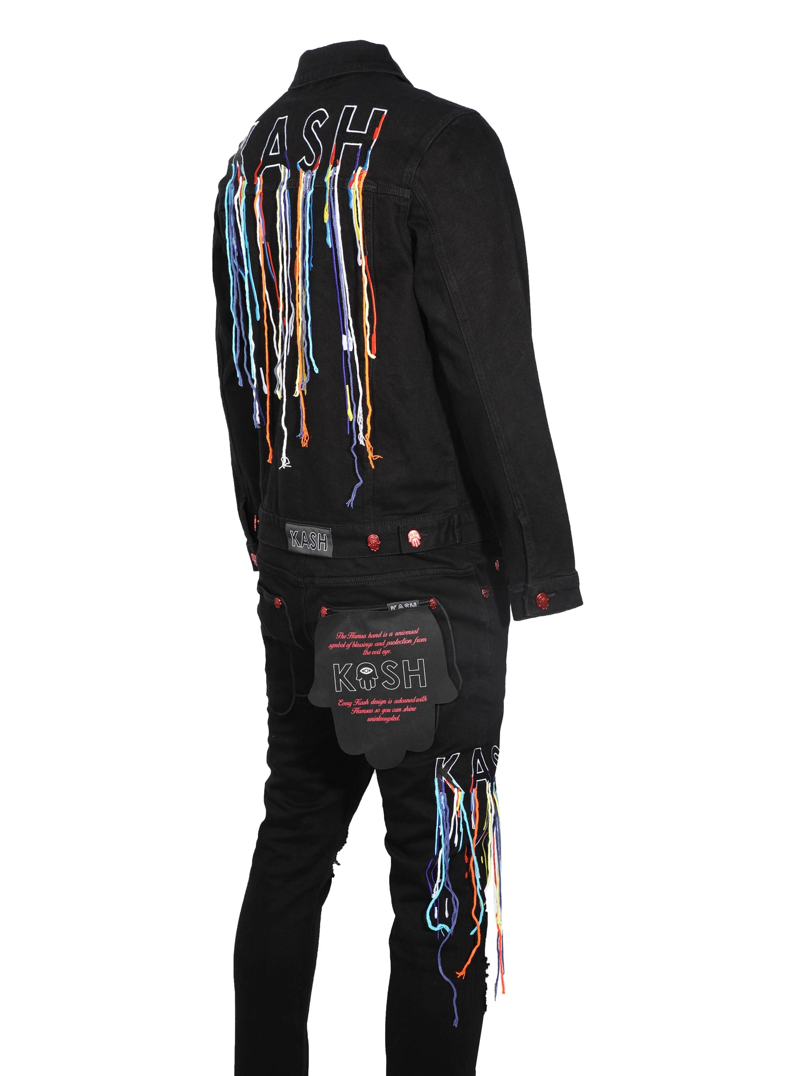 Kash Hamsa Pocket Denim with Multicolor Strings in black – view 6 of 8
