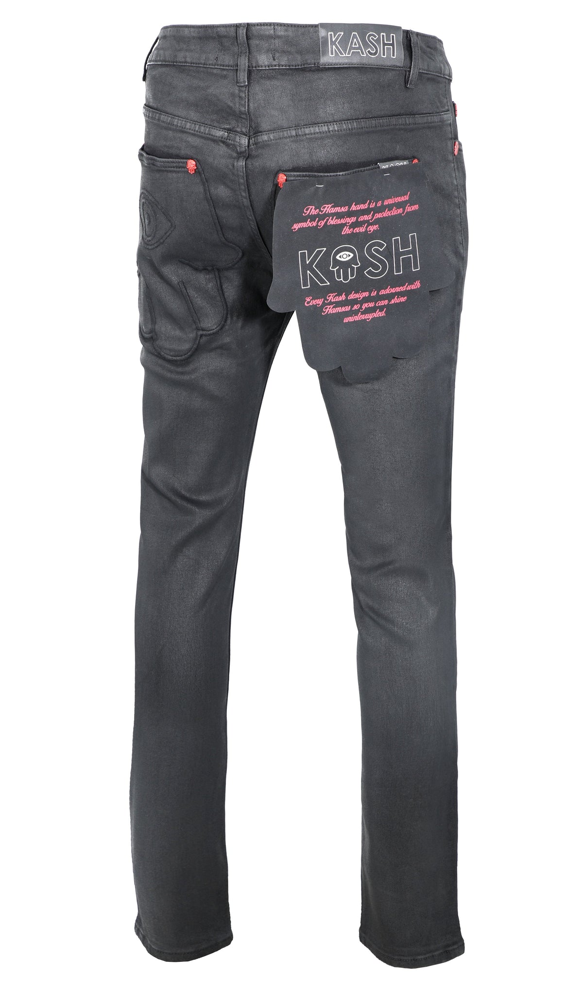KASH SKINNY DENIM WAX HAMSA POCKET - BLACK