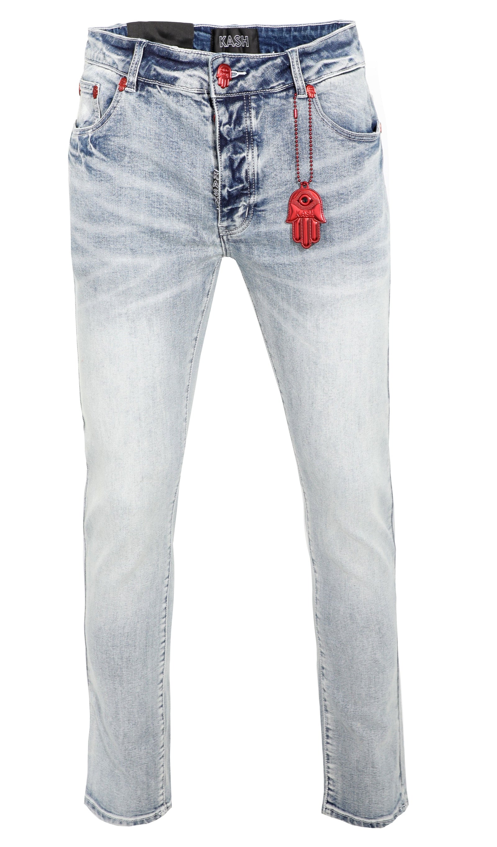 Kash Light Wash Denim with Hamsa Pocket - Blue – view 1 of 3