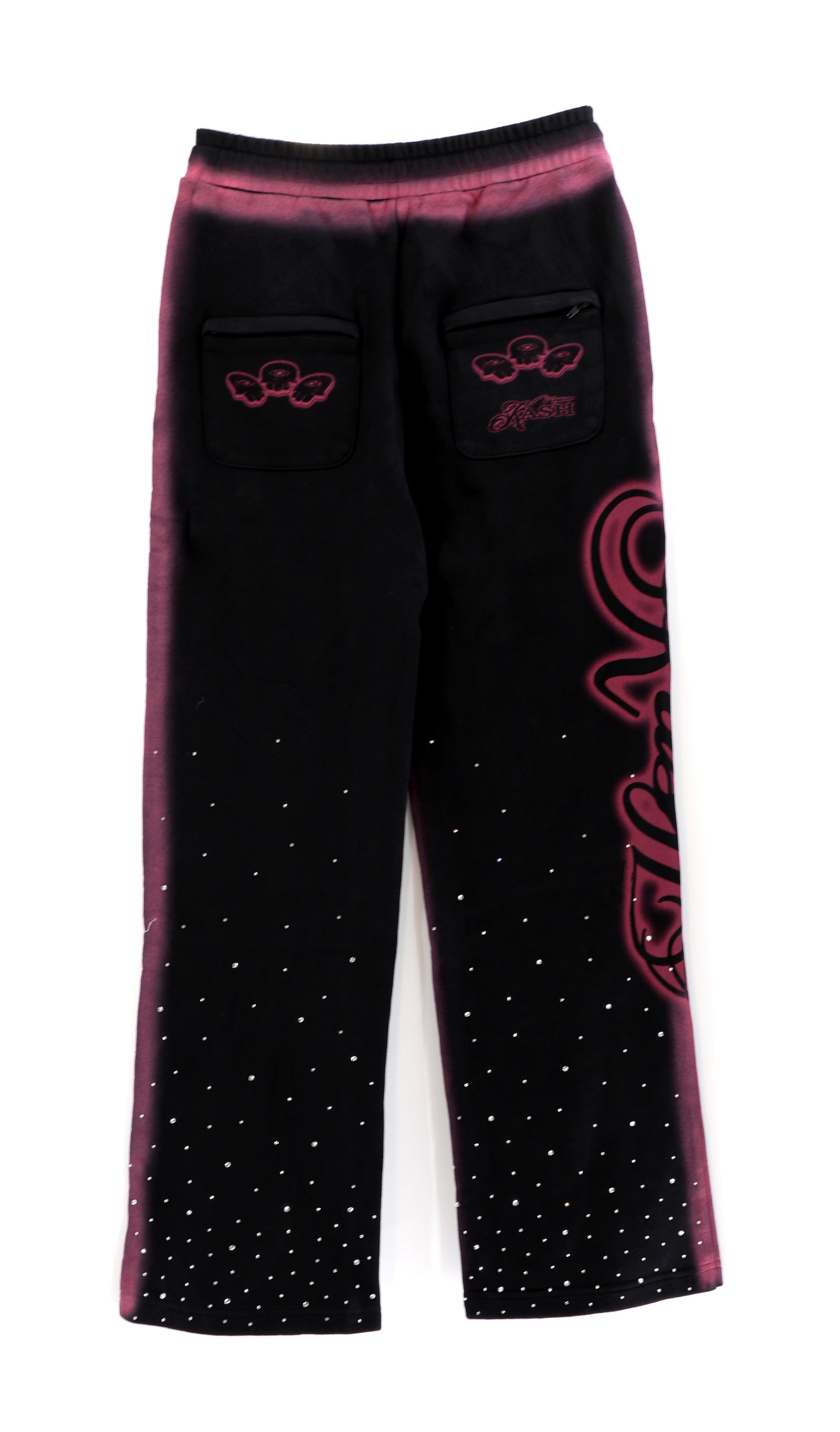 Kash Midnight Magenta heavyweight rhinestone sweatpants in black with pink – view 2 of 3