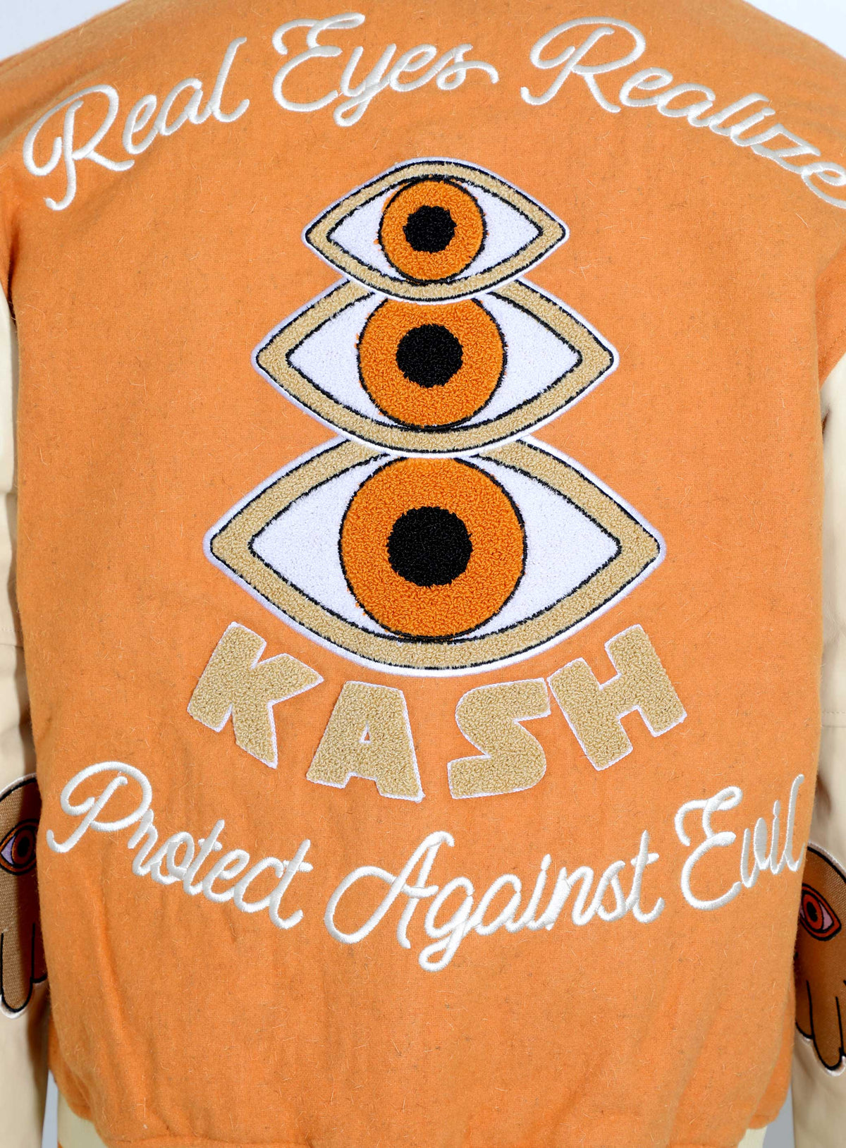 KASH CHENILLE PRINT VARSITY JACKET - ORANGE W/ CREAM