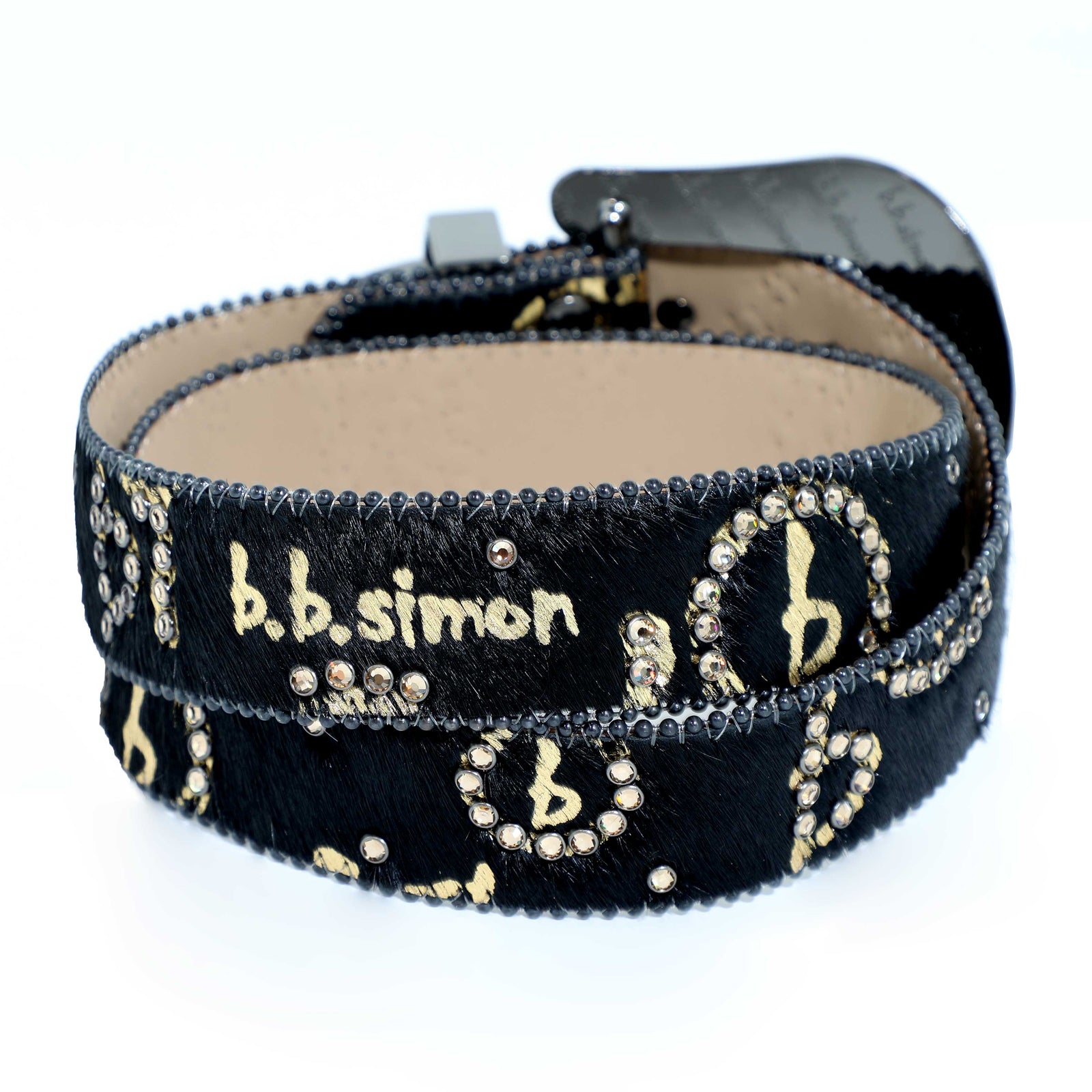 BB Simon 3017 | BIG PRINT GOLD CRYSTAL FUR BELT - BLACK – view 2 of 2