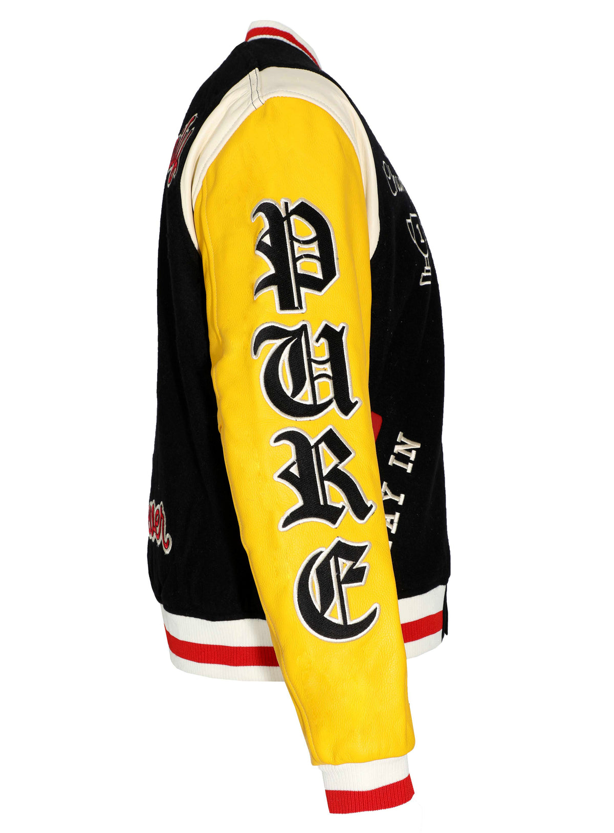 PURE CHENILLE VARSITY JACKET - BLACK W/ RED