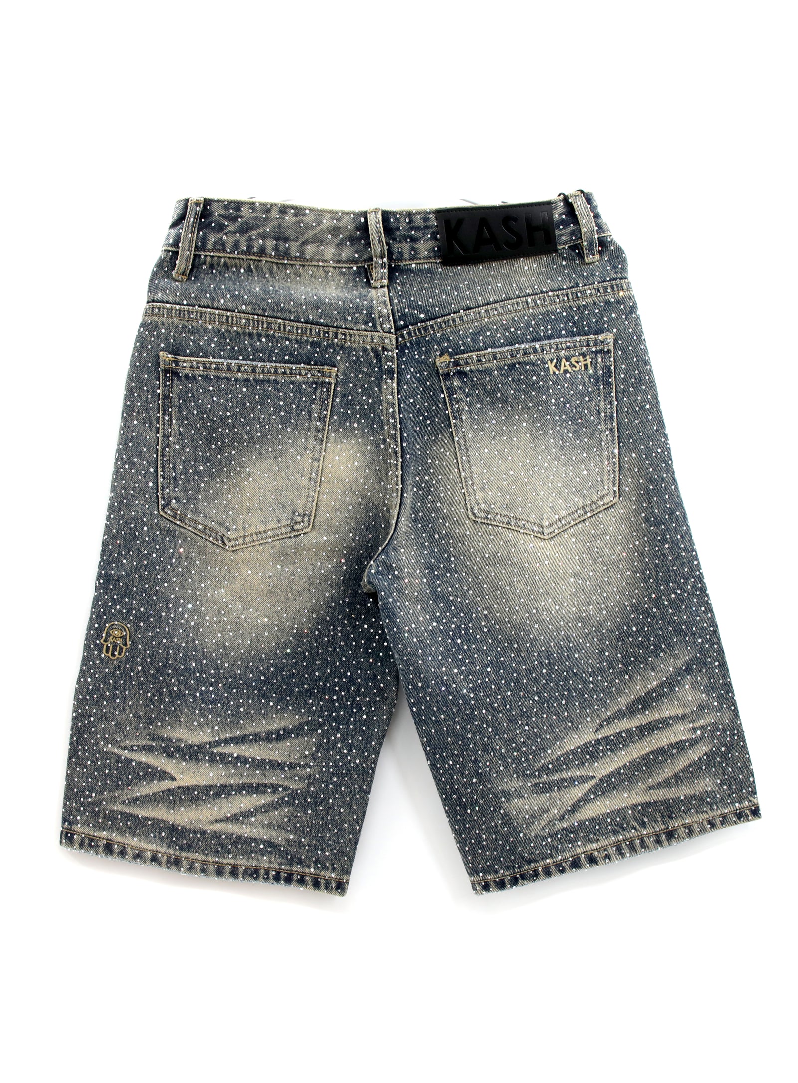 Kash denim shorts in blue with pearls and clear crystals – view 2 of 2