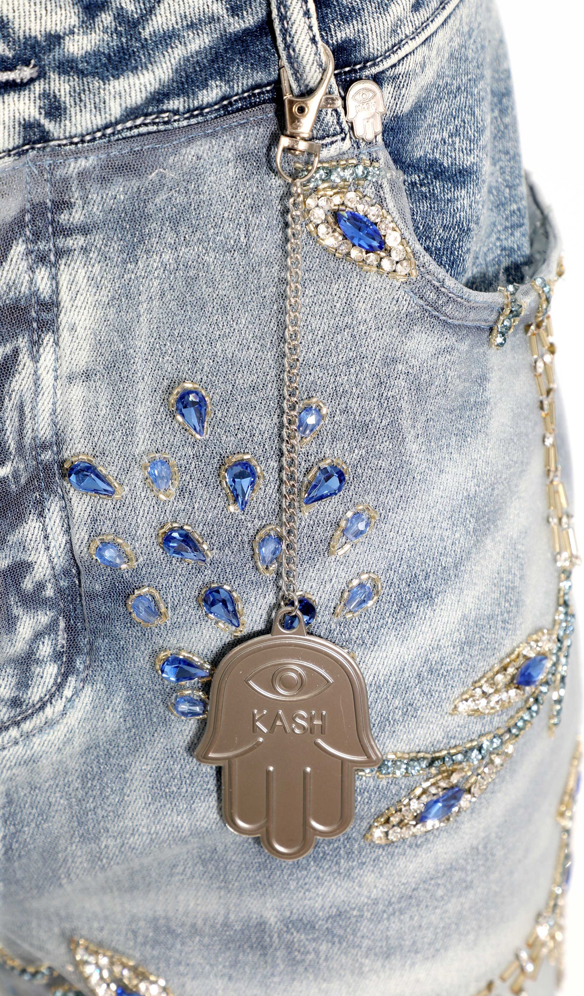 KASH SAFARI DIAMOND STACKED JEANS- LIGHT BLUE