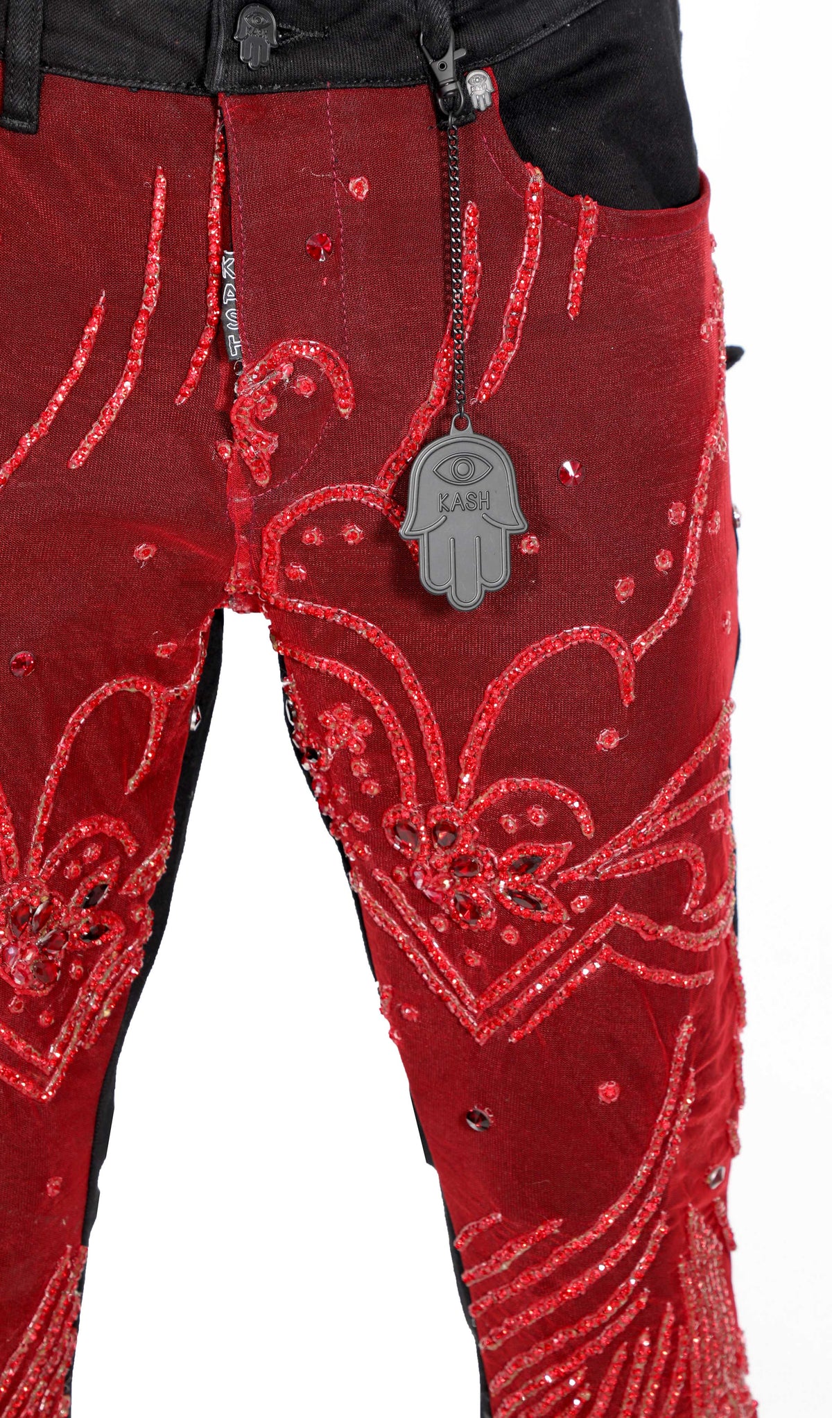 KASH BLACK W/RED DIAMOND STACKED JEANS- BLACK