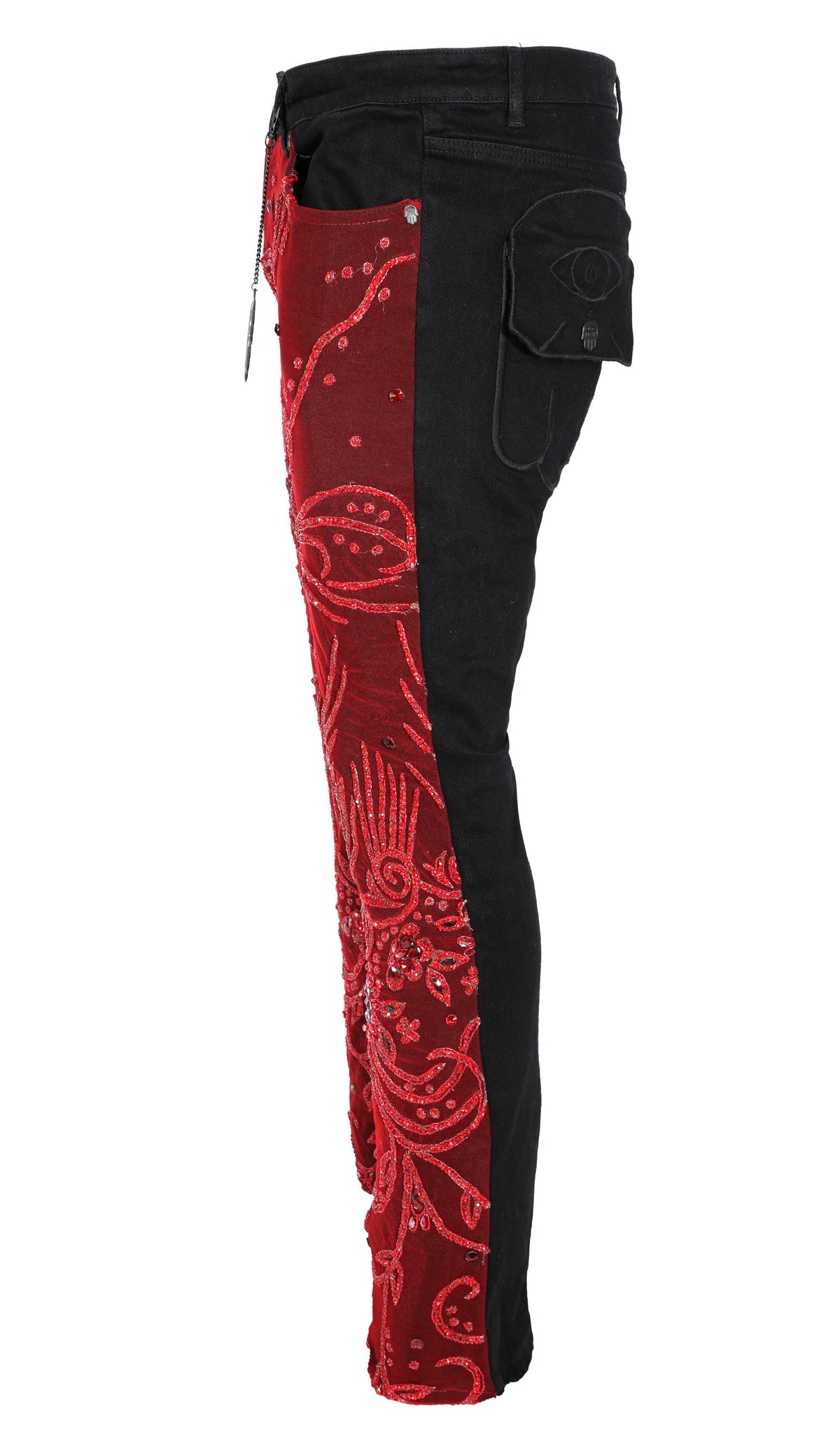KASH BLACK W/RED DIAMOND STACKED JEANS- BLACK