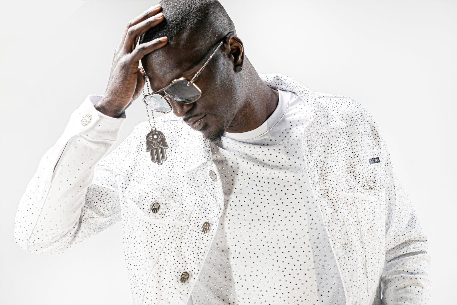 Kash Denim Jacket with Clear Crystals in white – view 4 of 8