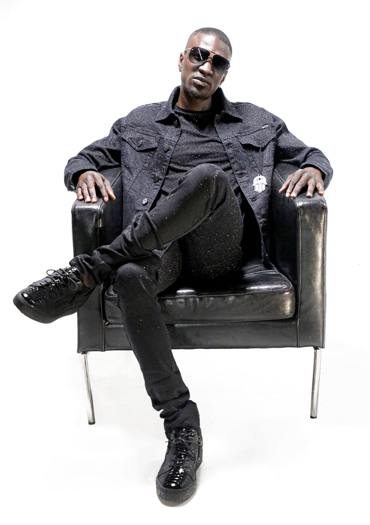 Kash Denim Jacket with Black Crystals-Black