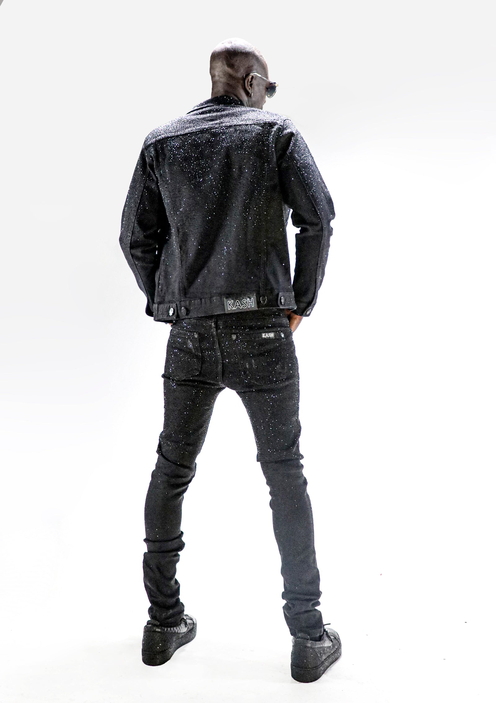 Kash Diamond Denim Jacket Black on Black on model back