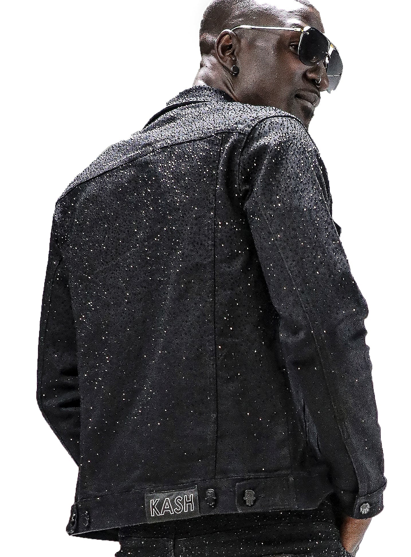 Kash Denim Jacket with Black Crystals-Black