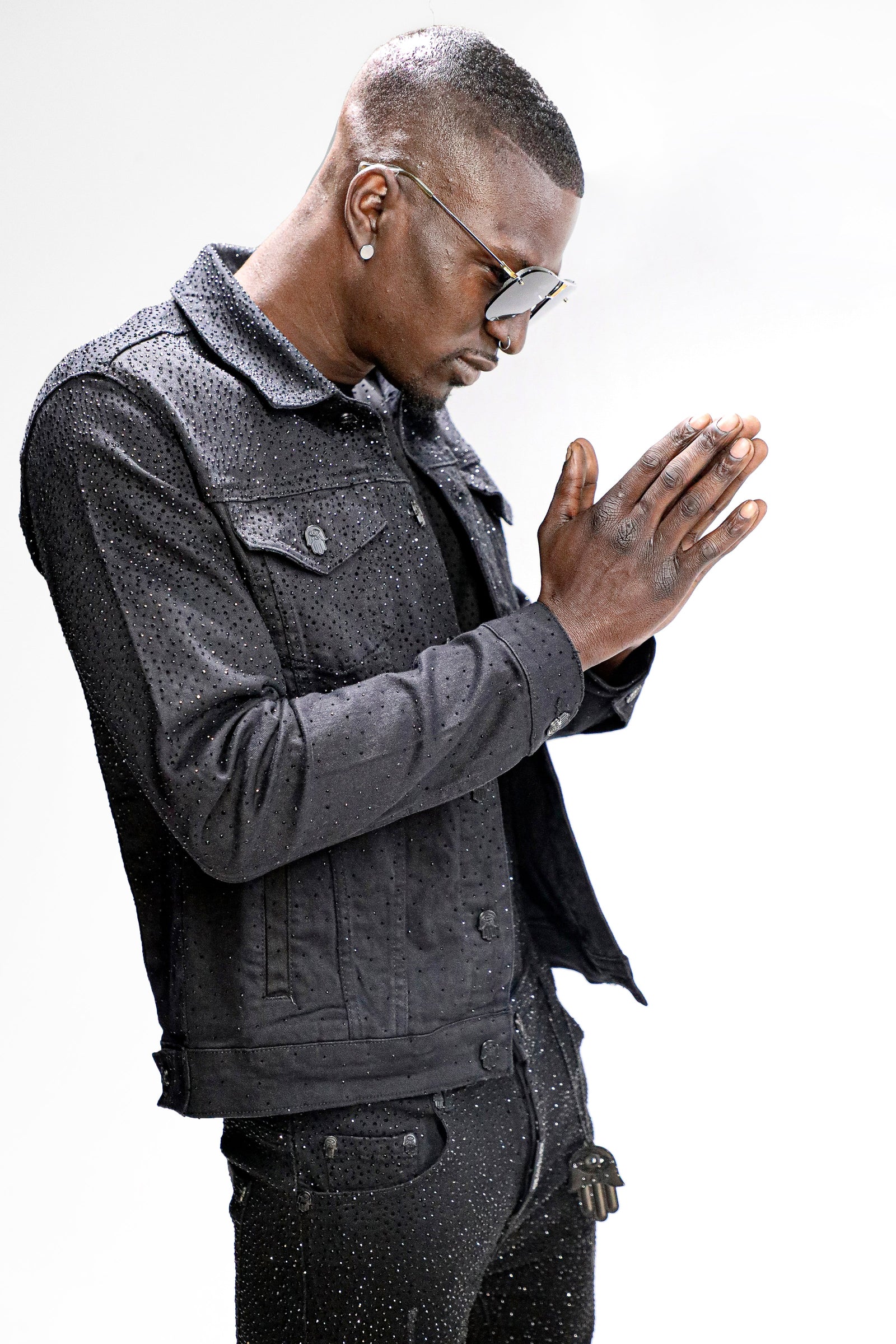 Kash Diamond Denim Jacket Black on Black detail