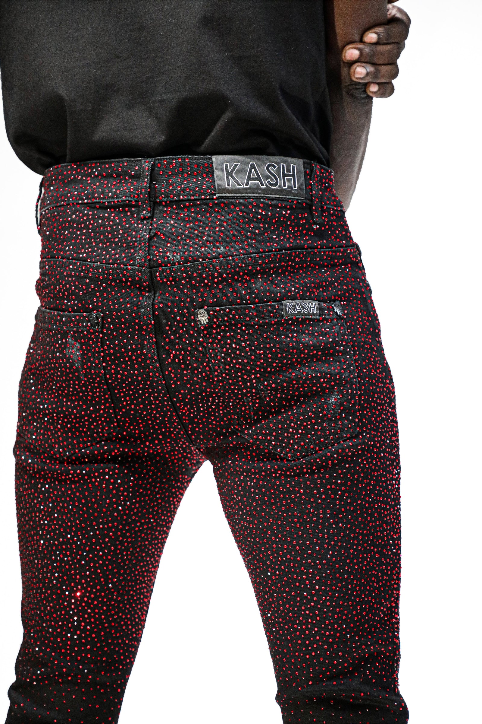 Kash Diamond Denim jeans in black with red – view 7 of 8