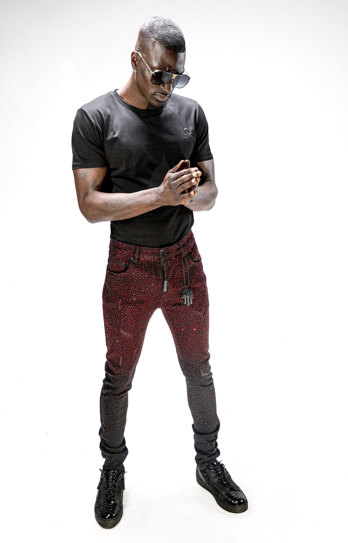 Kash Diamond Denim Black with Red
