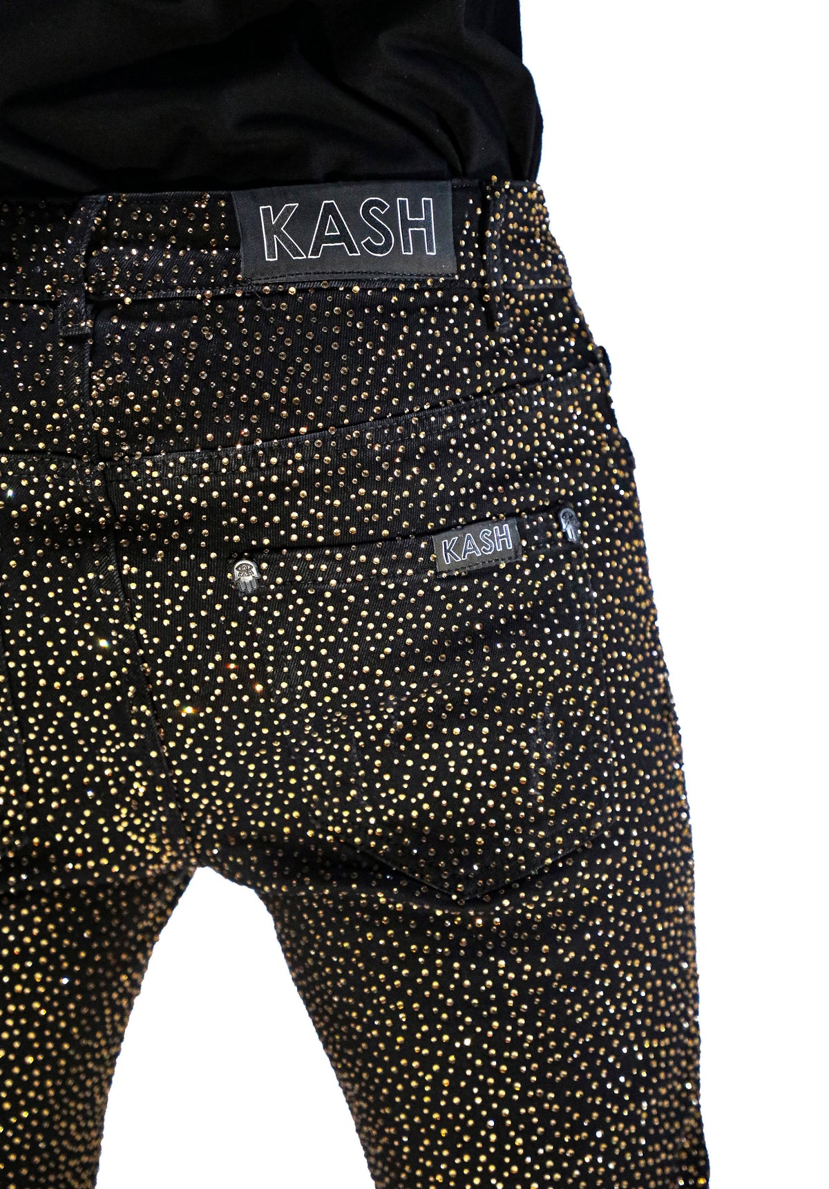 Kash Slim Fit Black Denim W/Gold Crystals