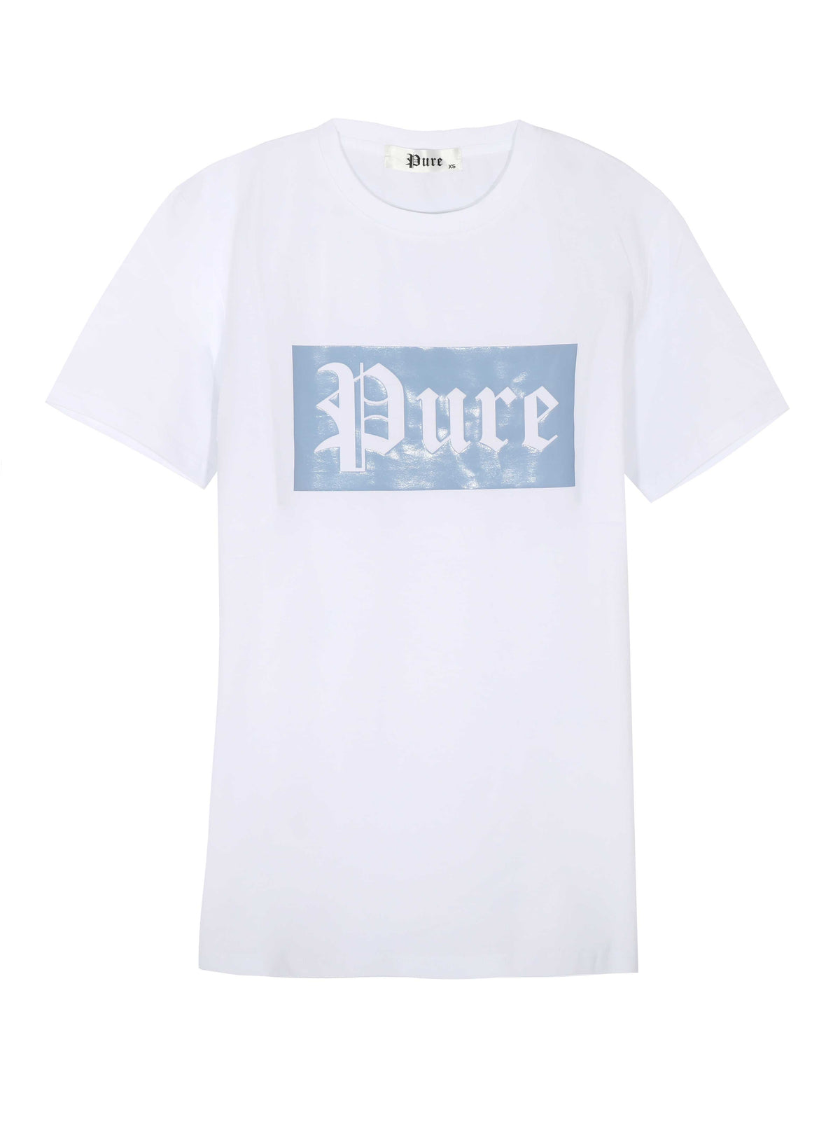 STRETCH PURE TEE WHITE W| LIGHT BLUE BLOCK LOGO