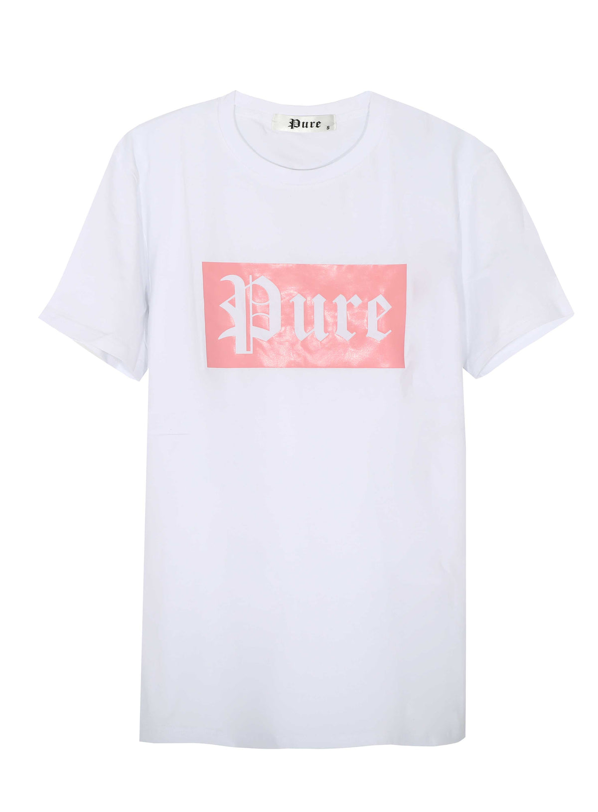 STRETCH PURE TEE WHITE W| CORAL PINK BLOCK LOGO