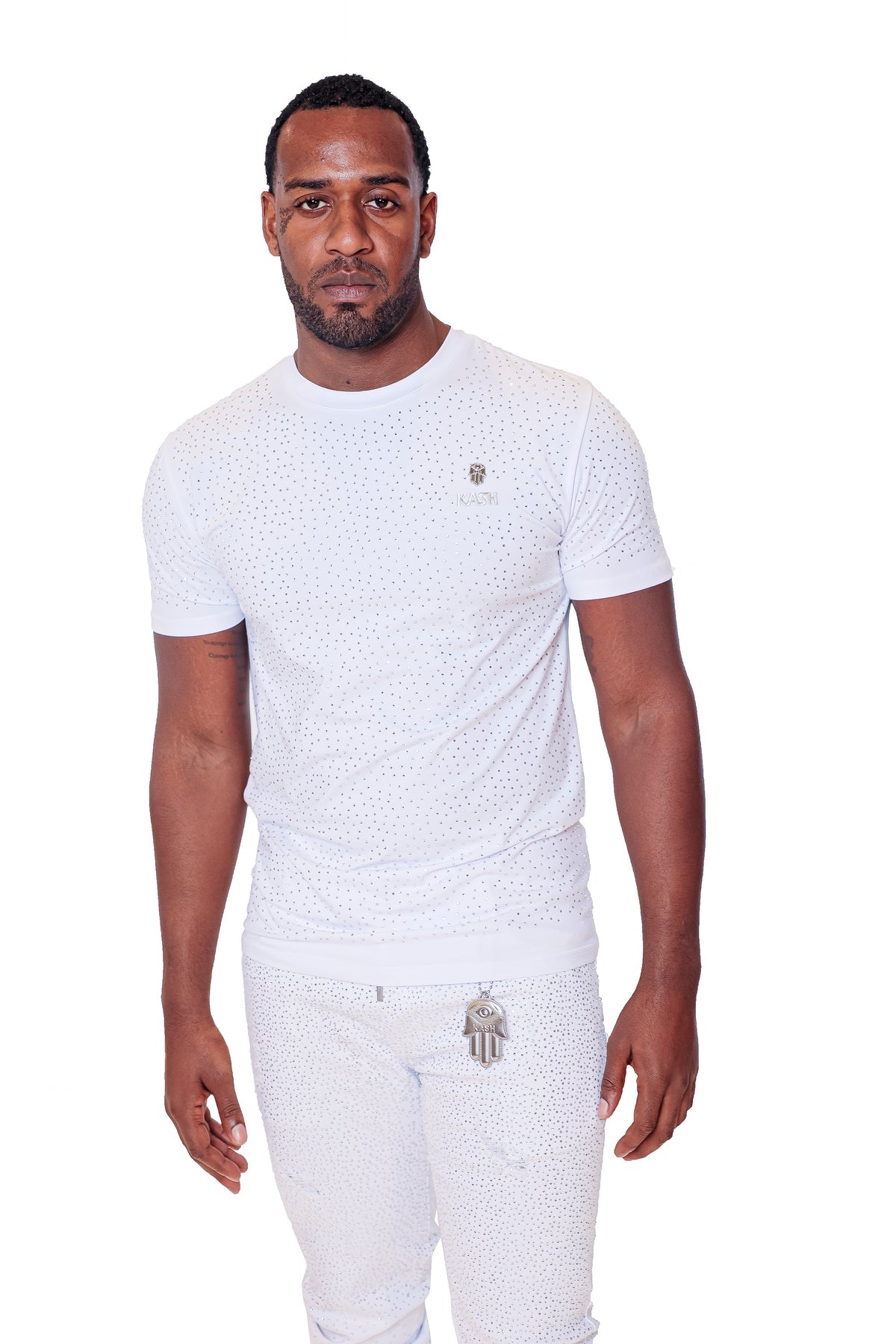 Kash Hamsa Logo Diamond Tee in white and clear – view 2 of 2