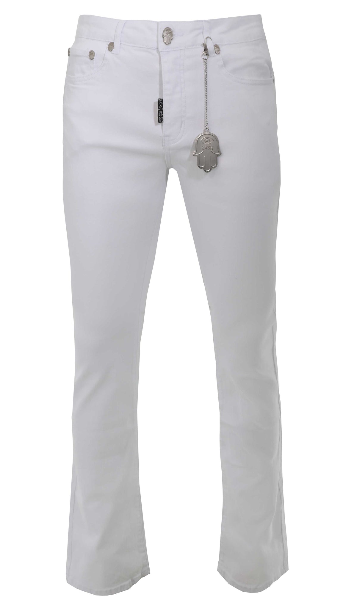 STACKED DENIM HAMSA POCKET W/ EYE - WHITE