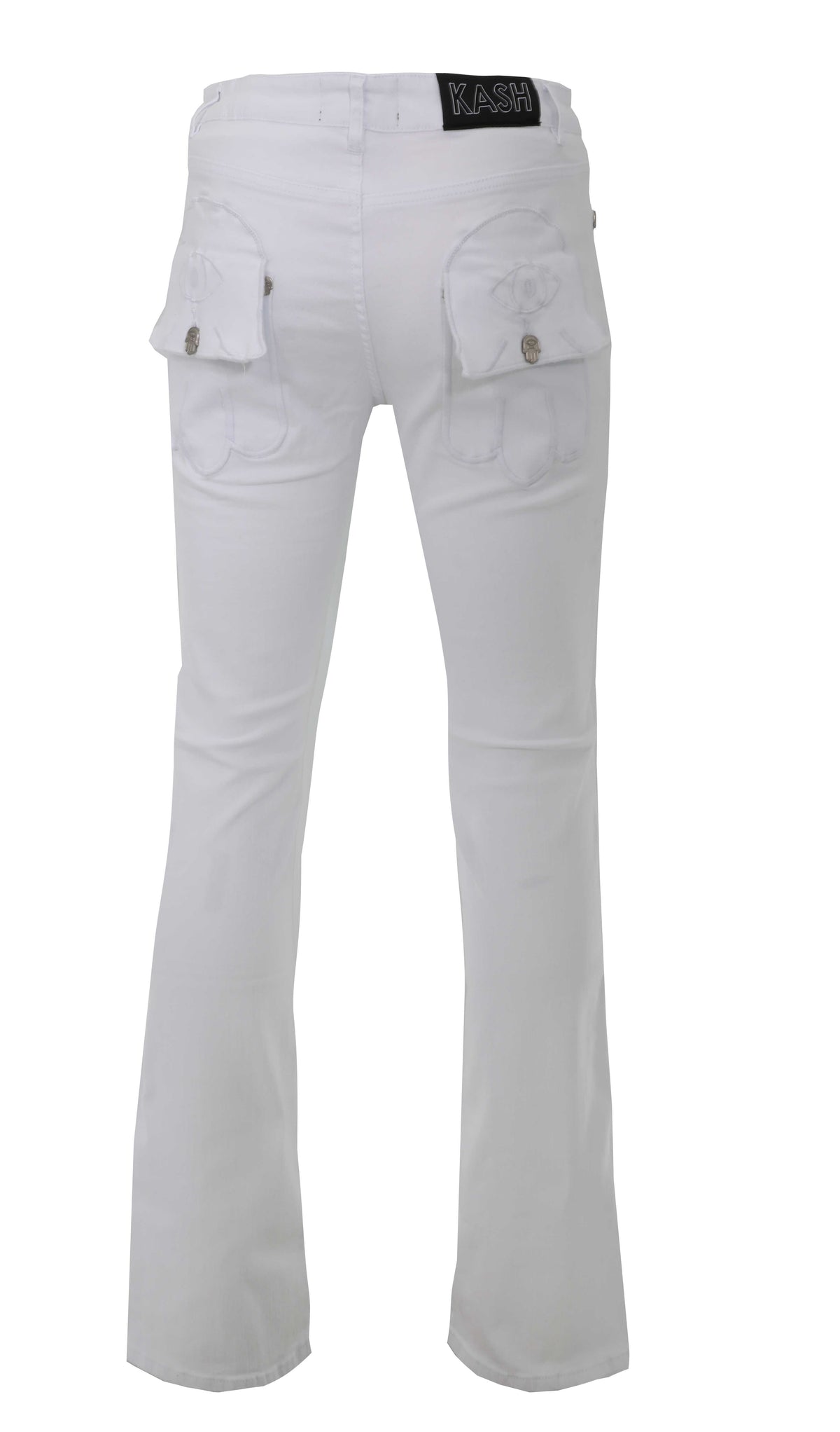 STACKED DENIM HAMSA POCKET W/ EYE - WHITE
