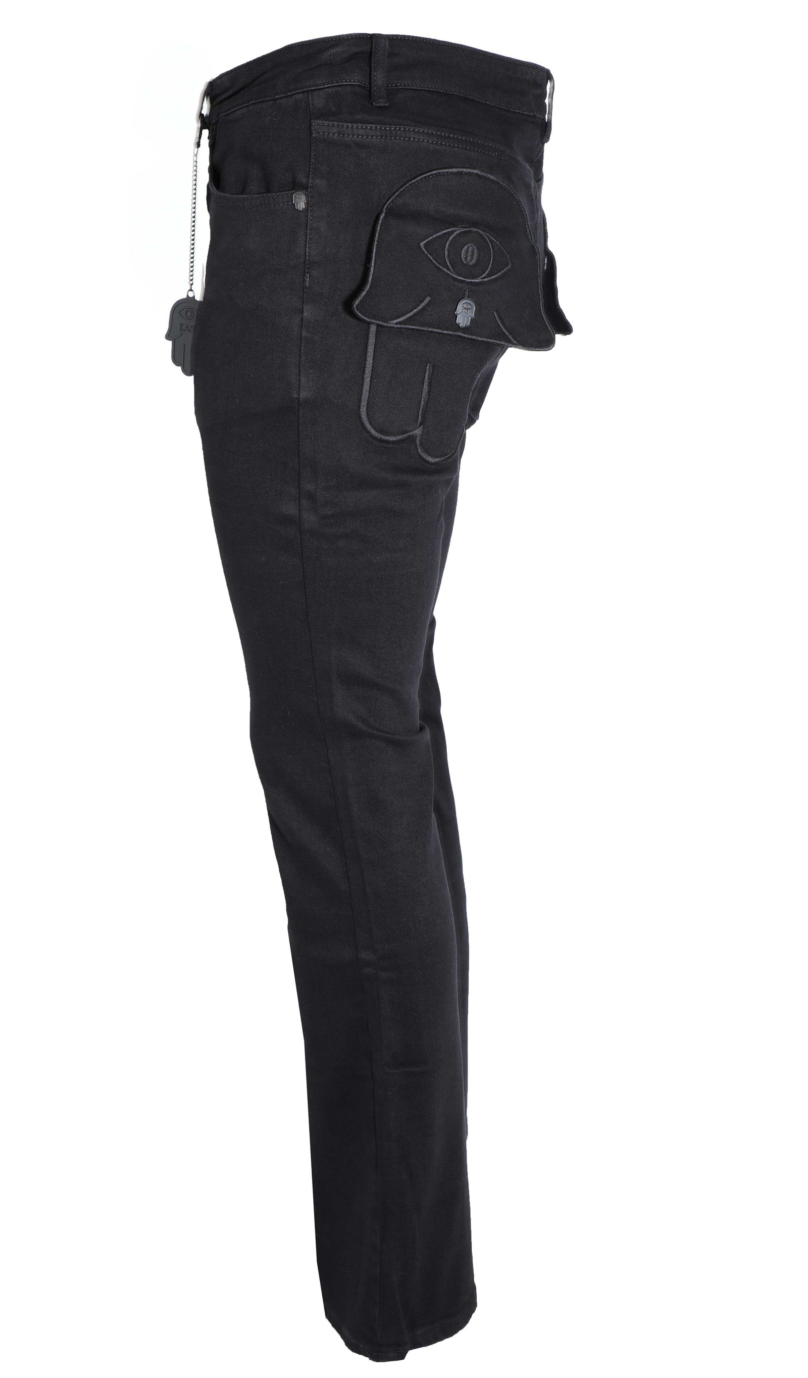 Kash Stacked Denim Hamsa Pocket with Eye Black side