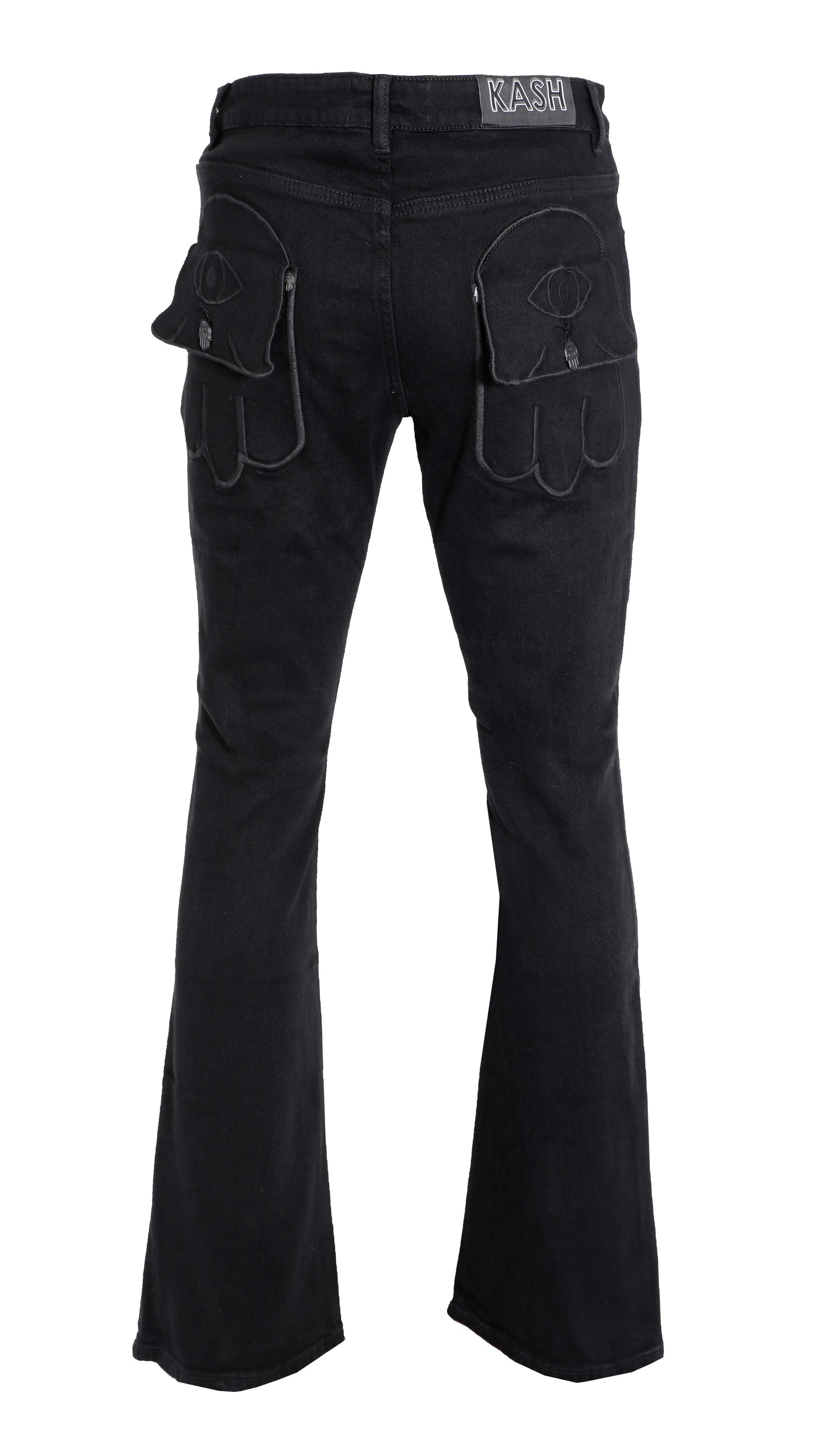 Kash Stacked Denim with Hamsa Eye Pocket in black – view 3 of 6
